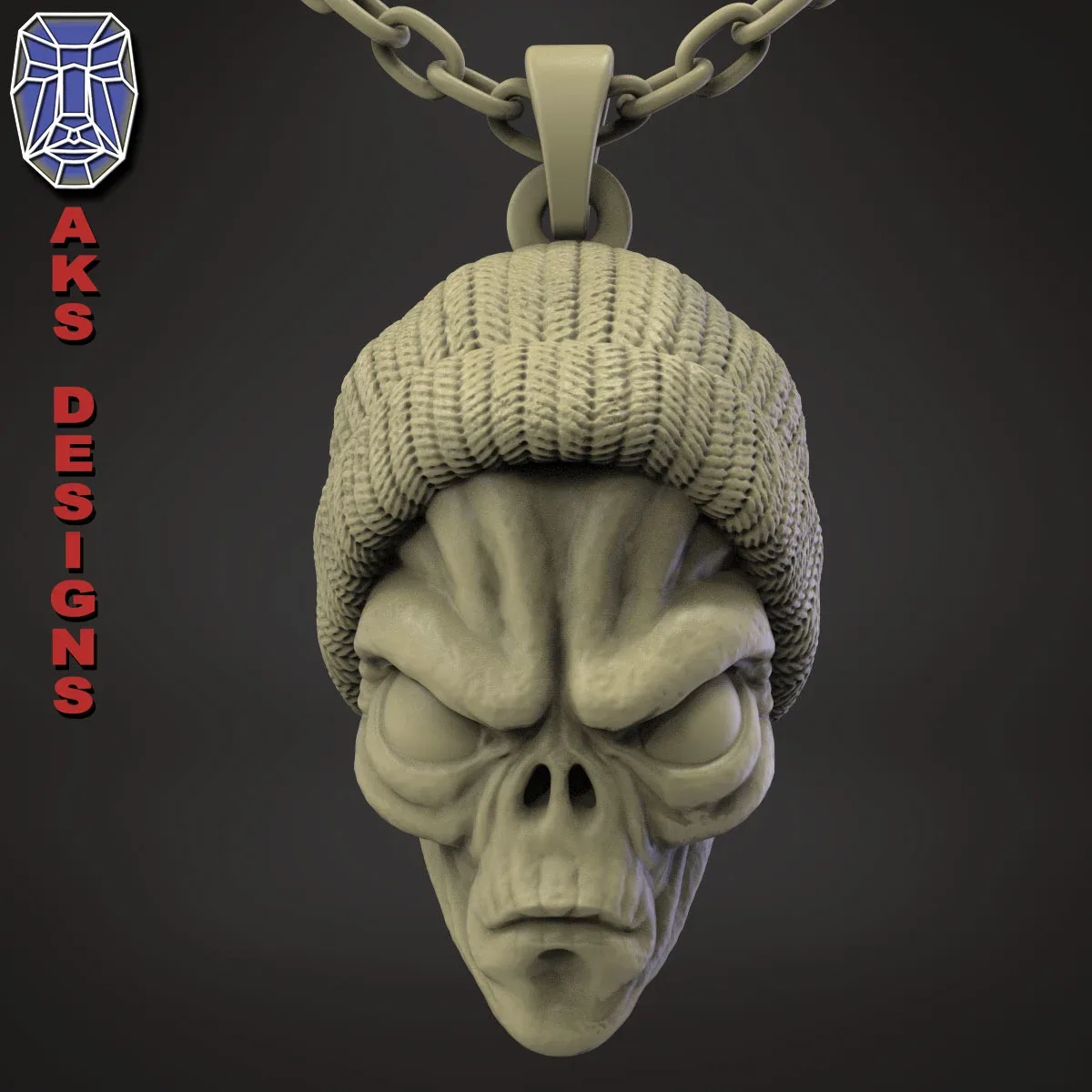 skull Pendant jewelry ALien with cap v1 3D print model