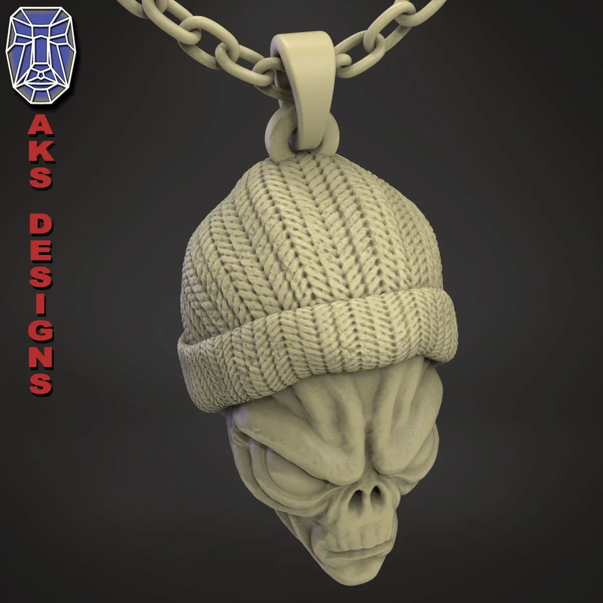 skull Pendant jewelry ALien with cap v1 3D print model