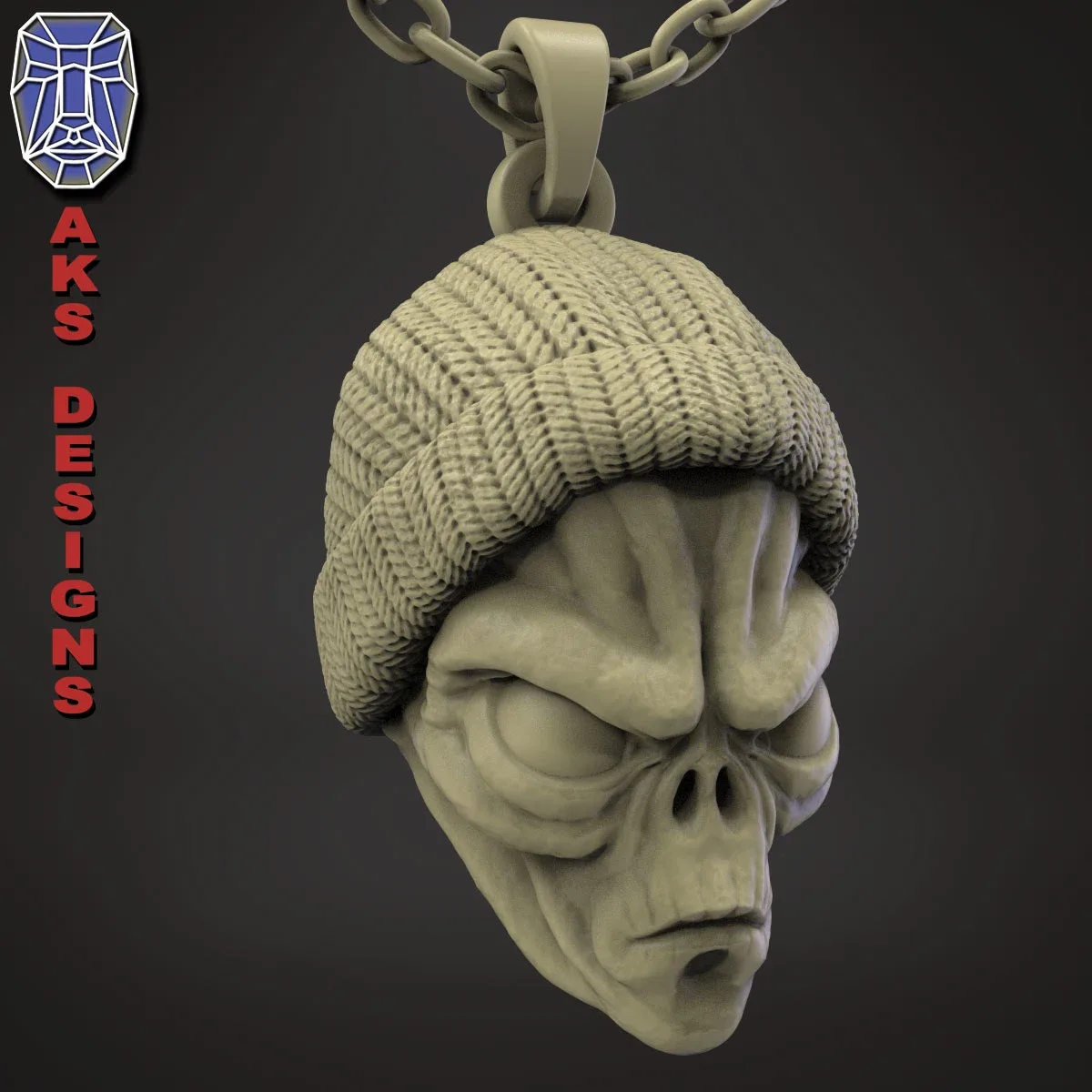 skull Pendant jewelry ALien with cap v1 3D print model