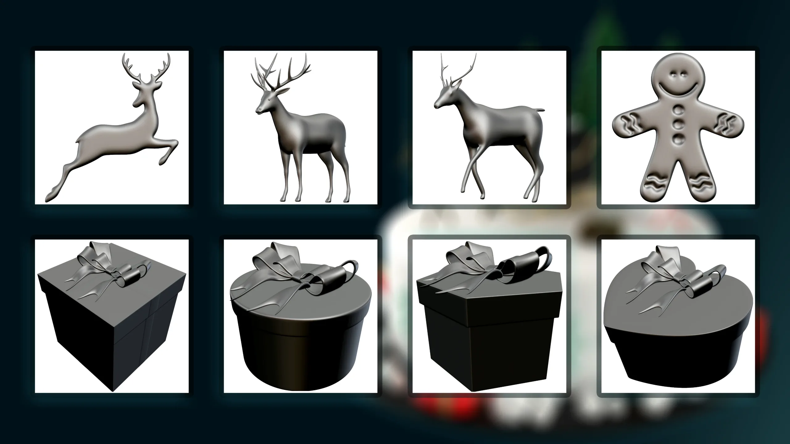 50 Christmas element & symbol 3D model (Basemesh)