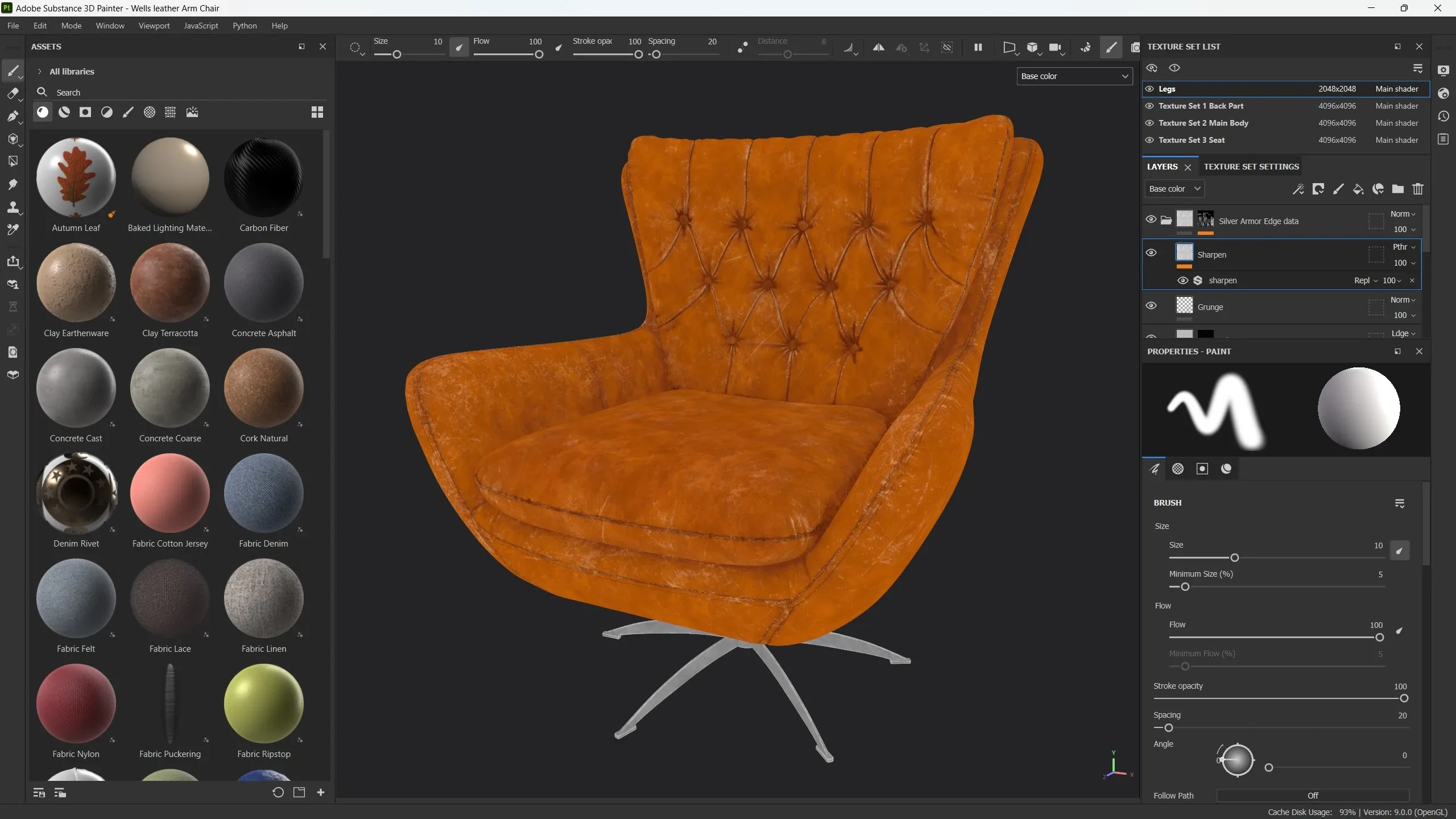 Texturing Process of a Worn Leather Armchair in Substance 3D Painter + Marmoset Rendering