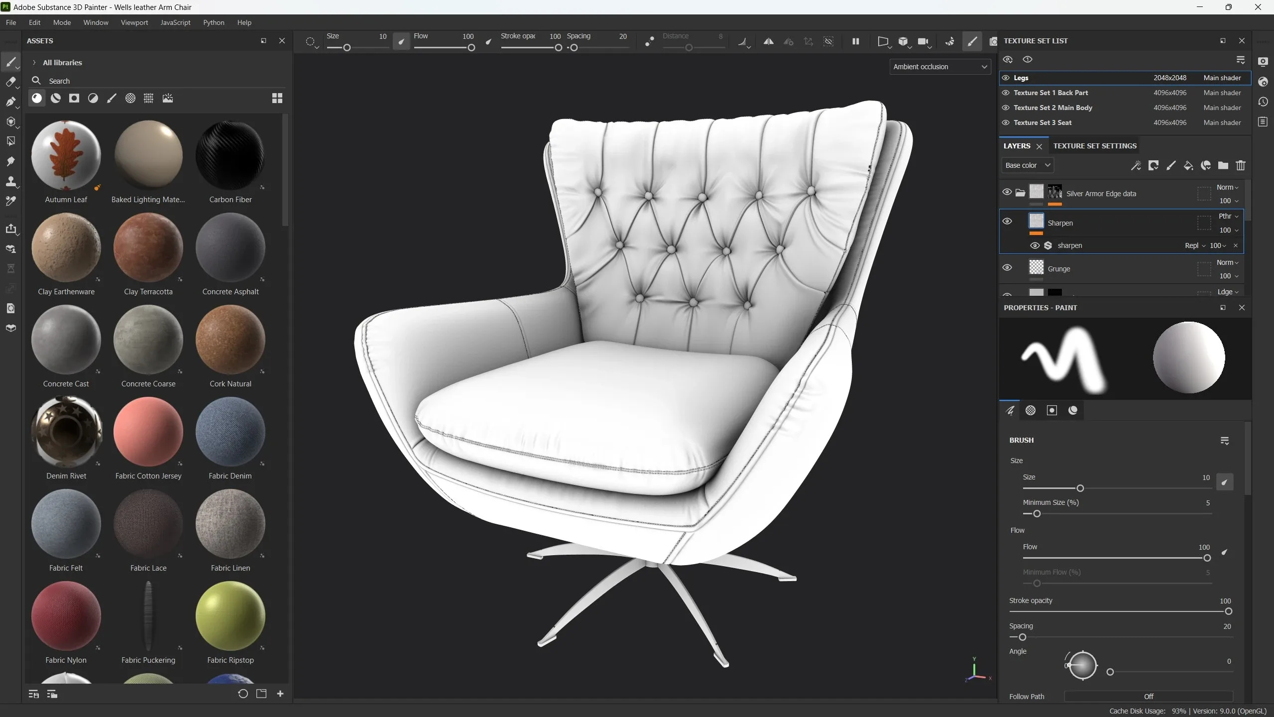 Texturing Process of a Worn Leather Armchair in Substance 3D Painter + Marmoset Rendering