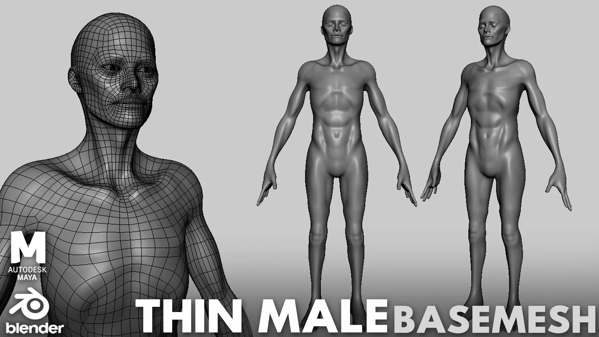 Blender - Thin Male BaseMesh - Topology + UV Map