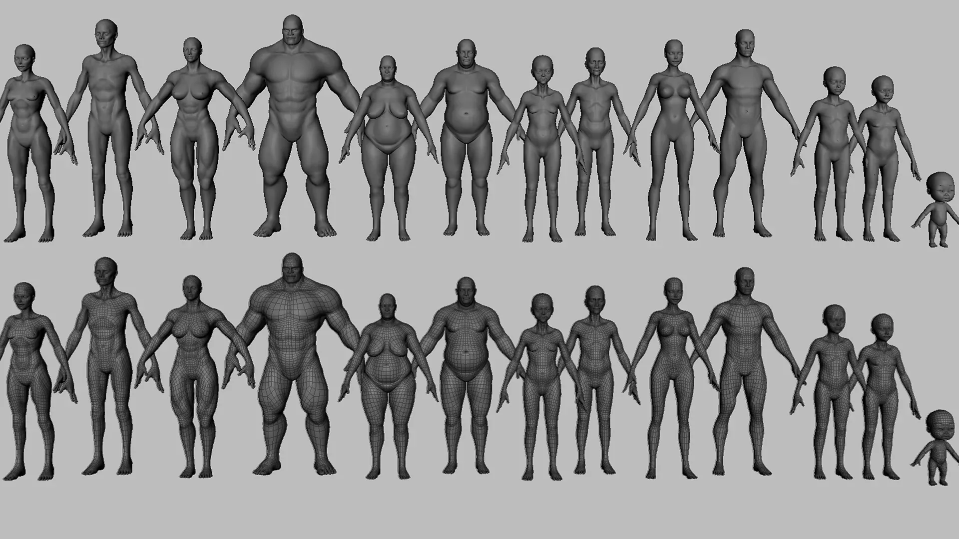13 Human BaseMesh Collection - Topology + UV