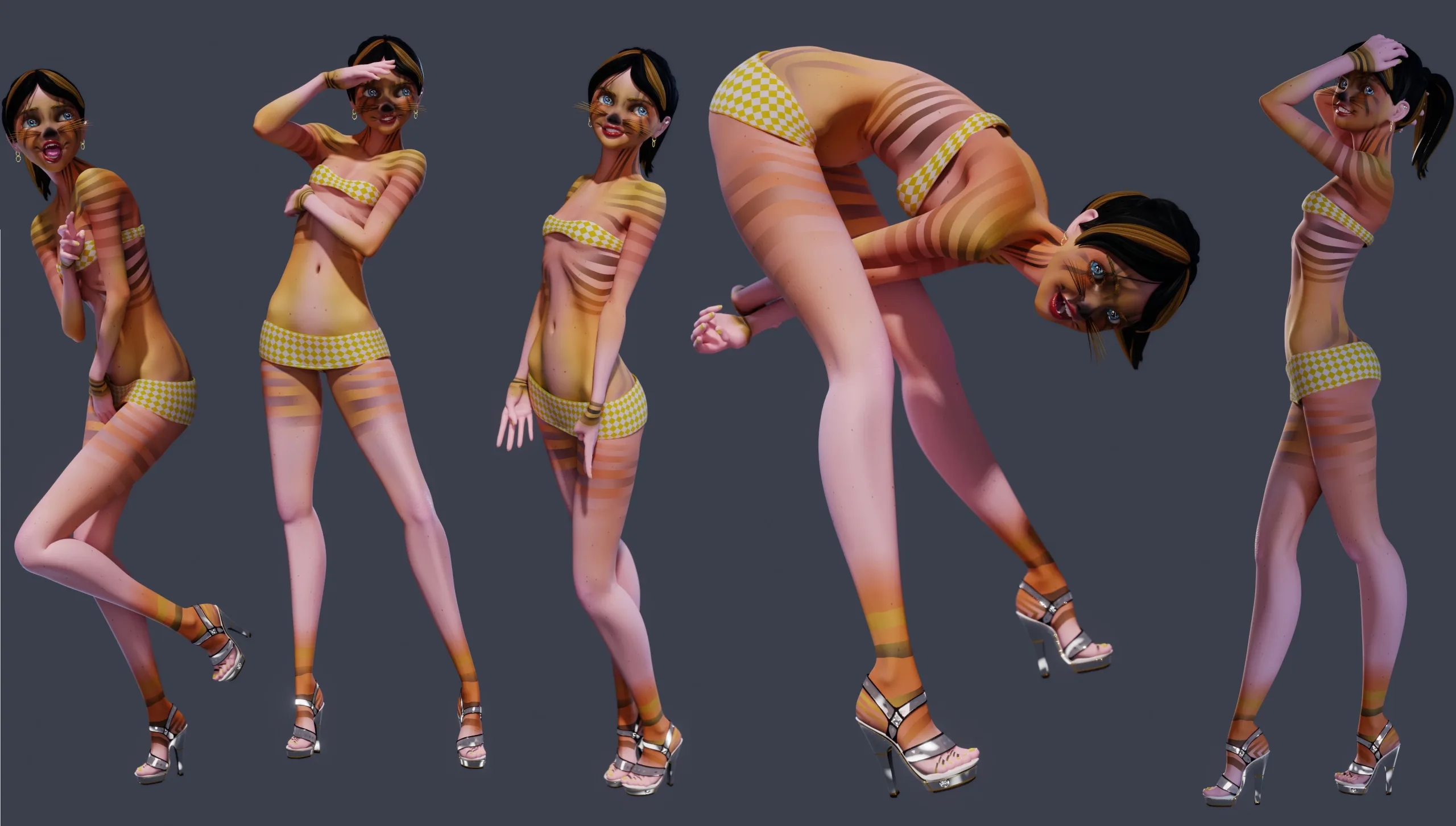 Giazelle Veloca, Thin Tigresse, Fully-Rigged Blender Character