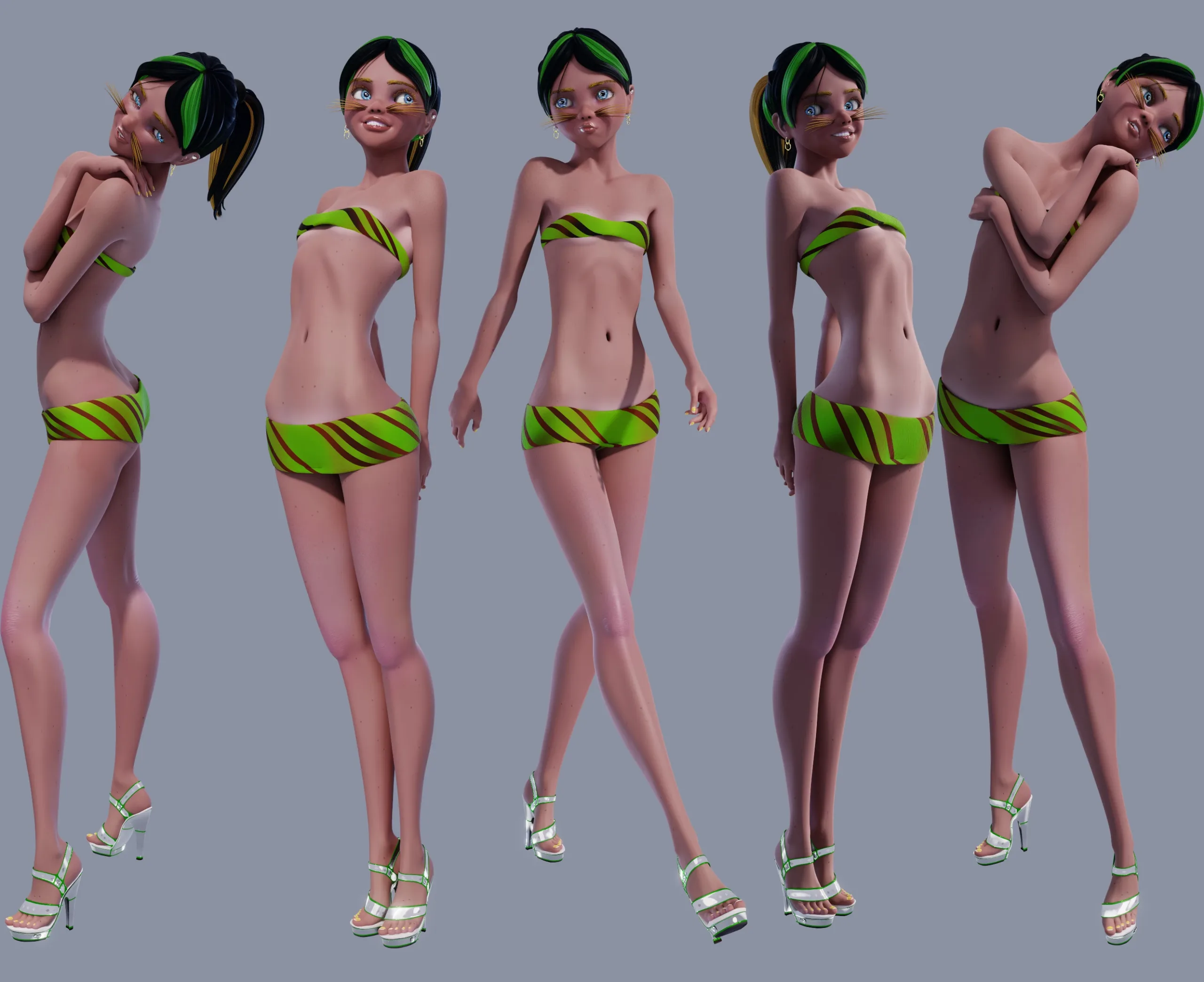 Giazelle Veloca, Thin Tigresse, Fully-Rigged Blender Character