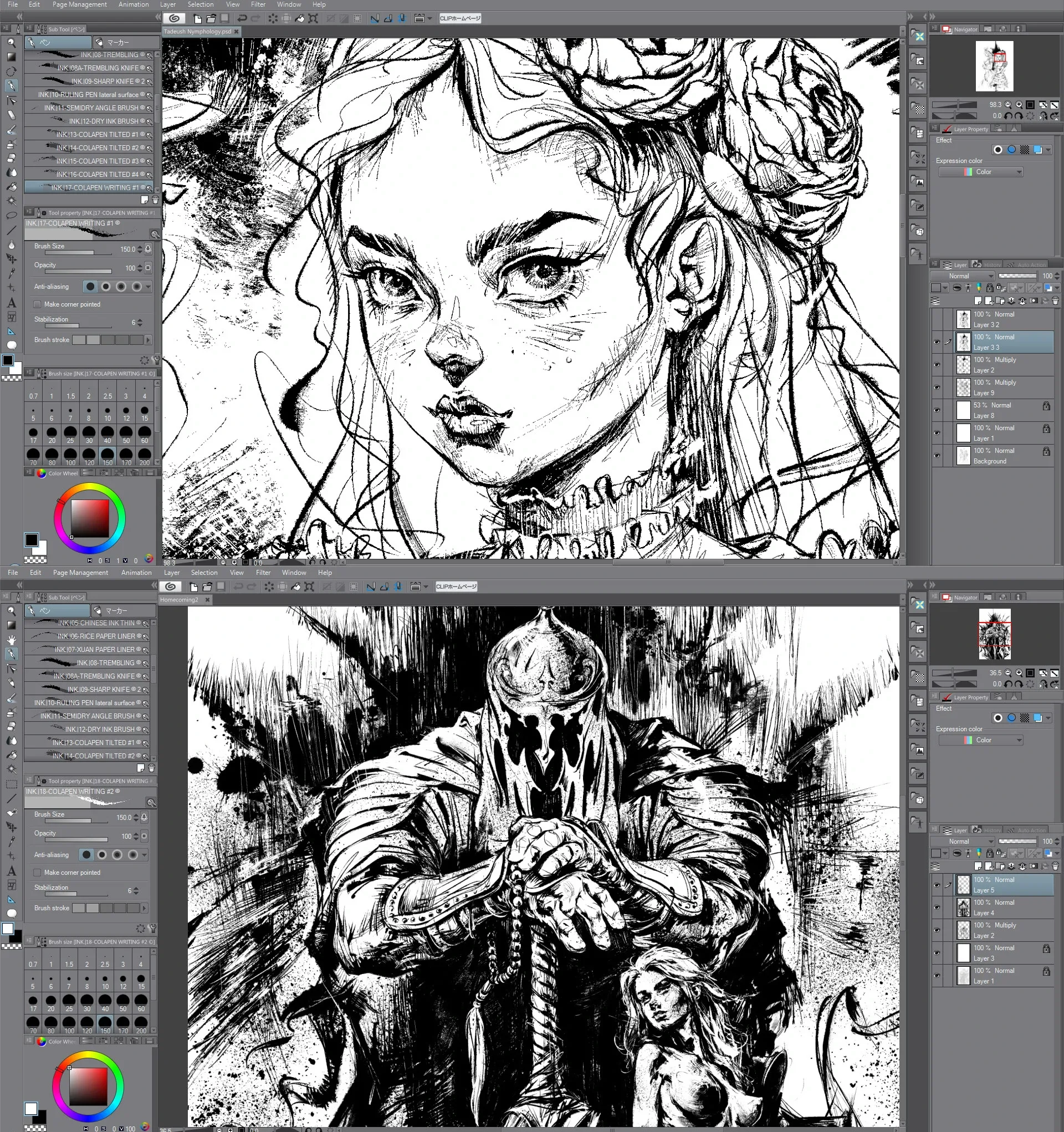 INK. for CLIP STUDIO PAINT: 41 Sub-Tools for Inking + Auto Action for 100% black