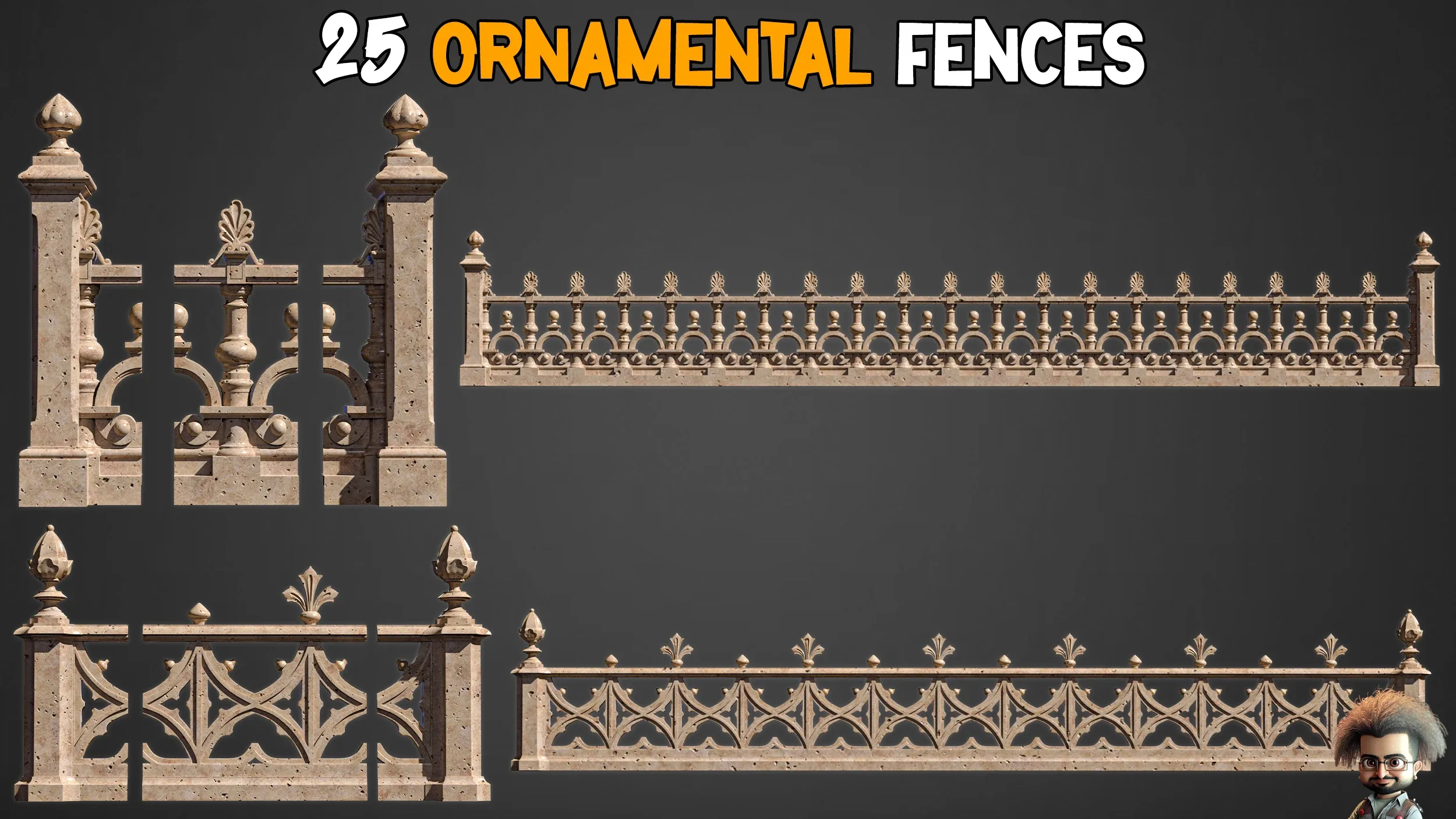 25 Ornamental Fences 3D Model + IMM Brush