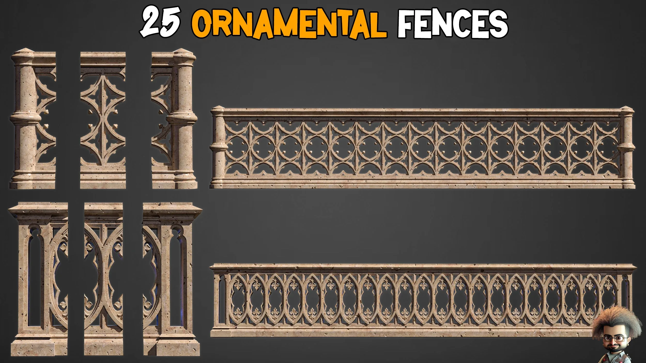 25 Ornamental Fences 3D Model + IMM Brush