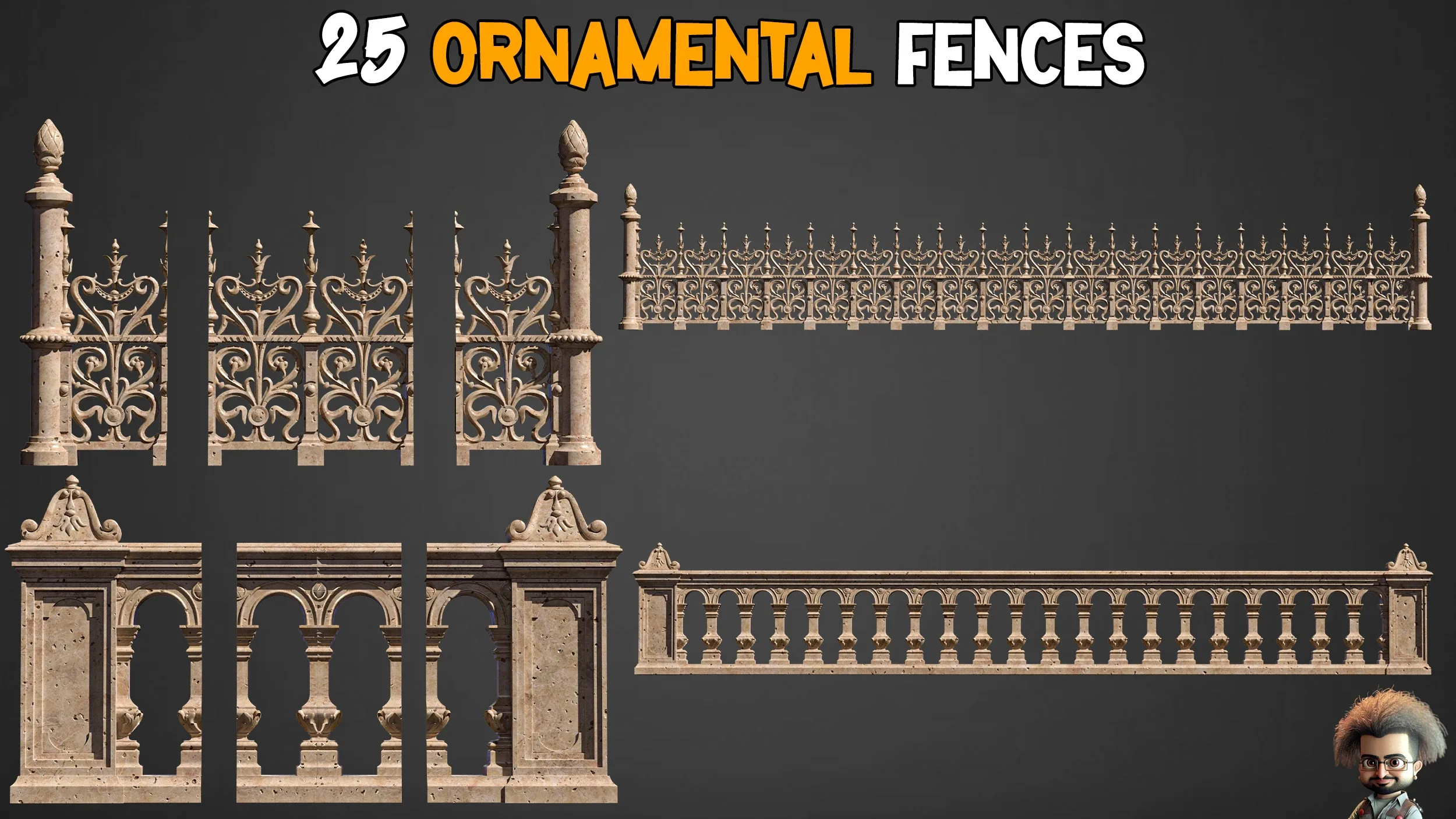 25 Ornamental Fences 3D Model + IMM Brush