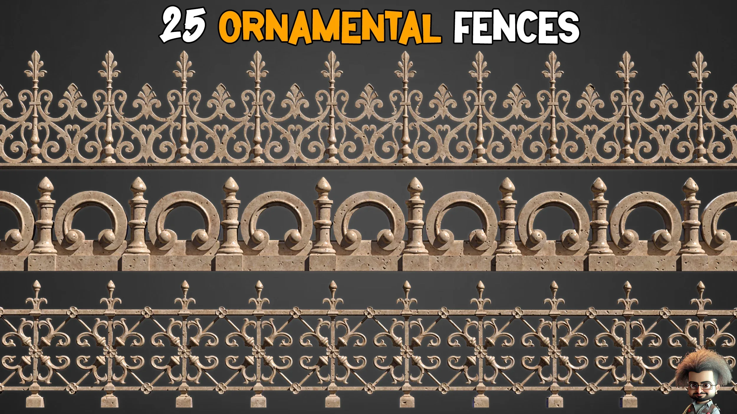 25 Ornamental Fences 3D Model + IMM Brush