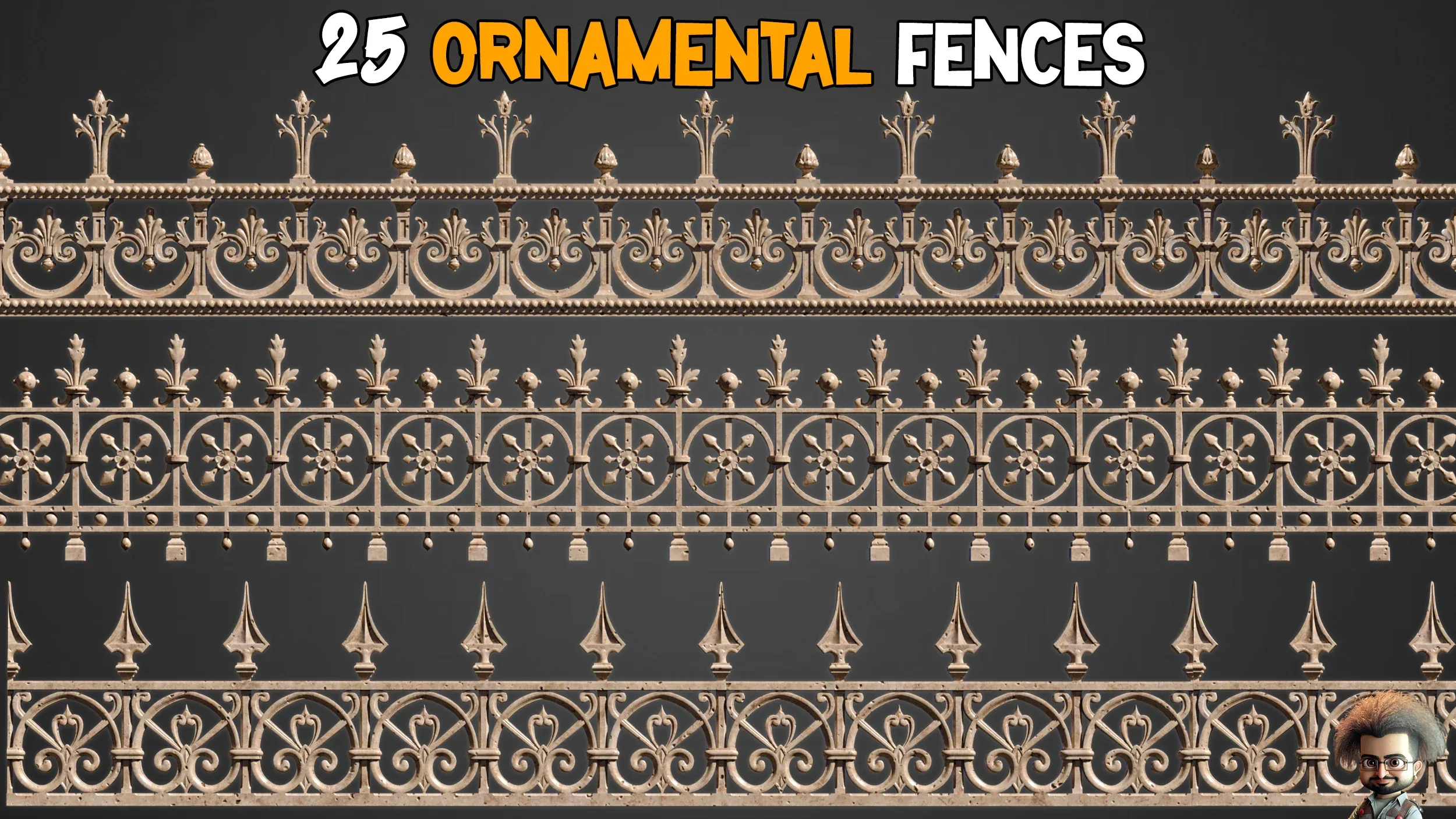 25 Ornamental Fences 3D Model + IMM Brush