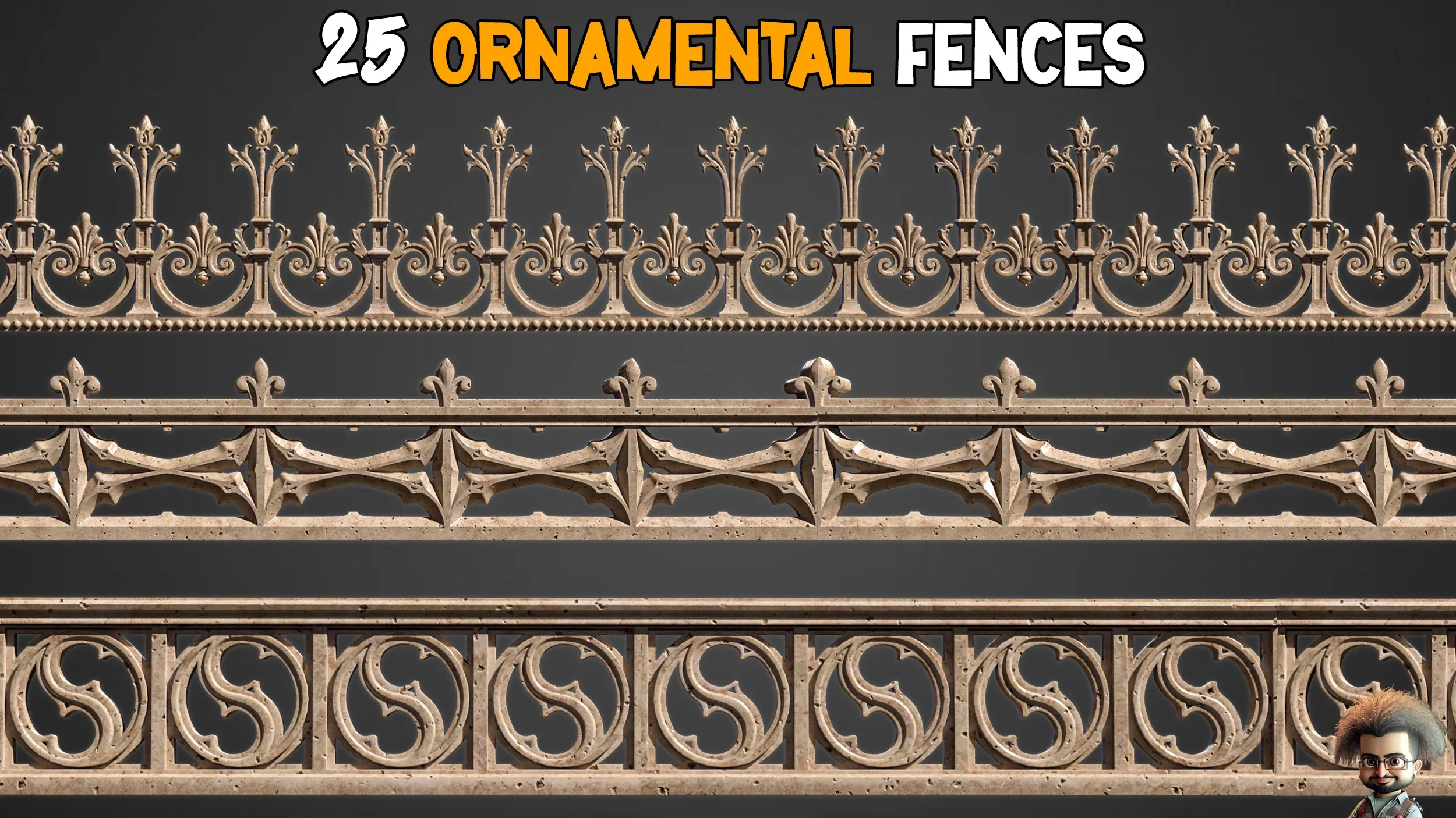 25 Ornamental Fences 3D Model + IMM Brush