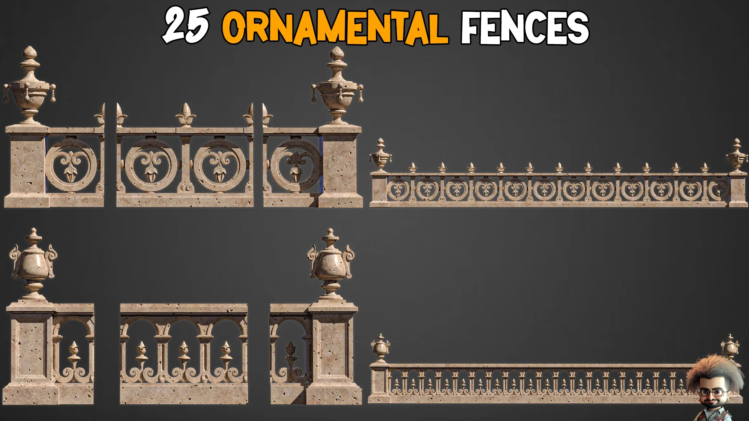 25 Ornamental Fences 3D Model + IMM Brush