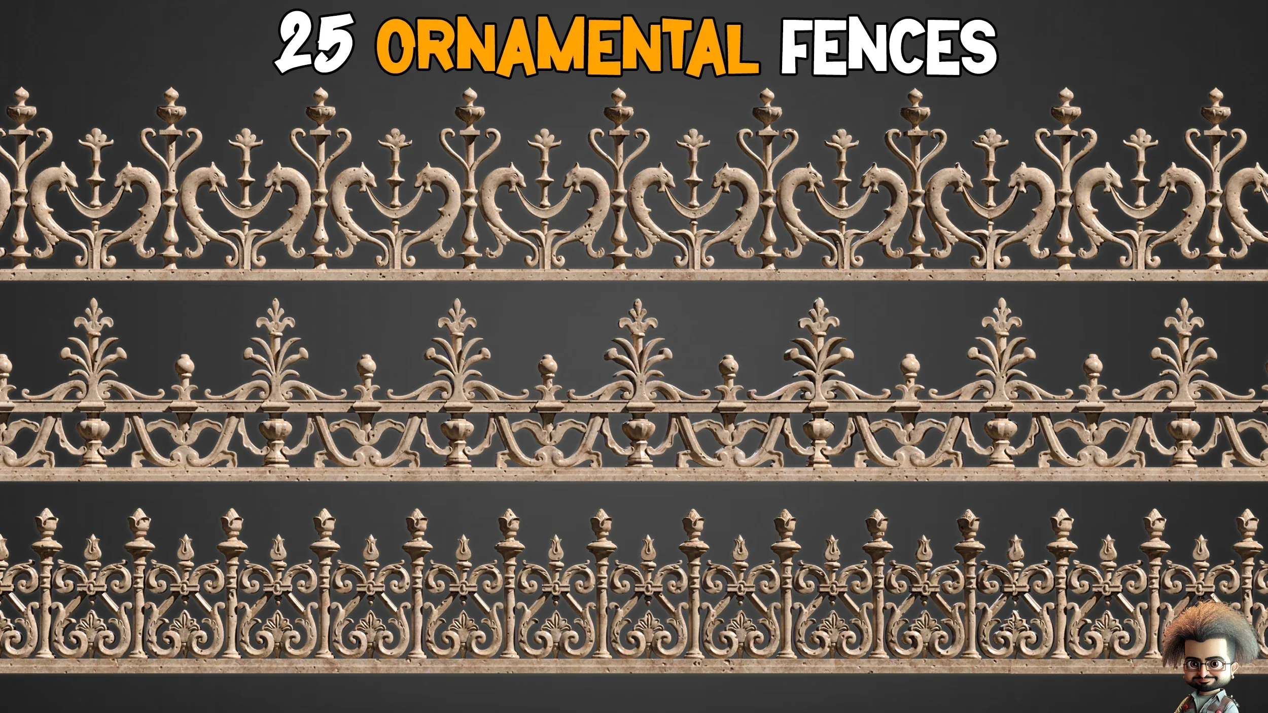 25 Ornamental Fences 3D Model + IMM Brush