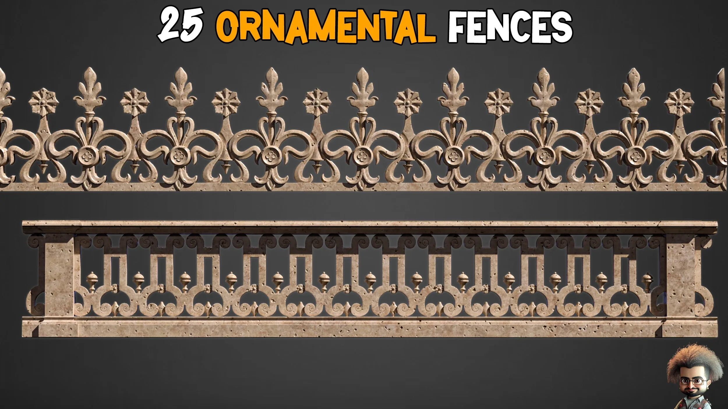 25 Ornamental Fences 3D Model + IMM Brush