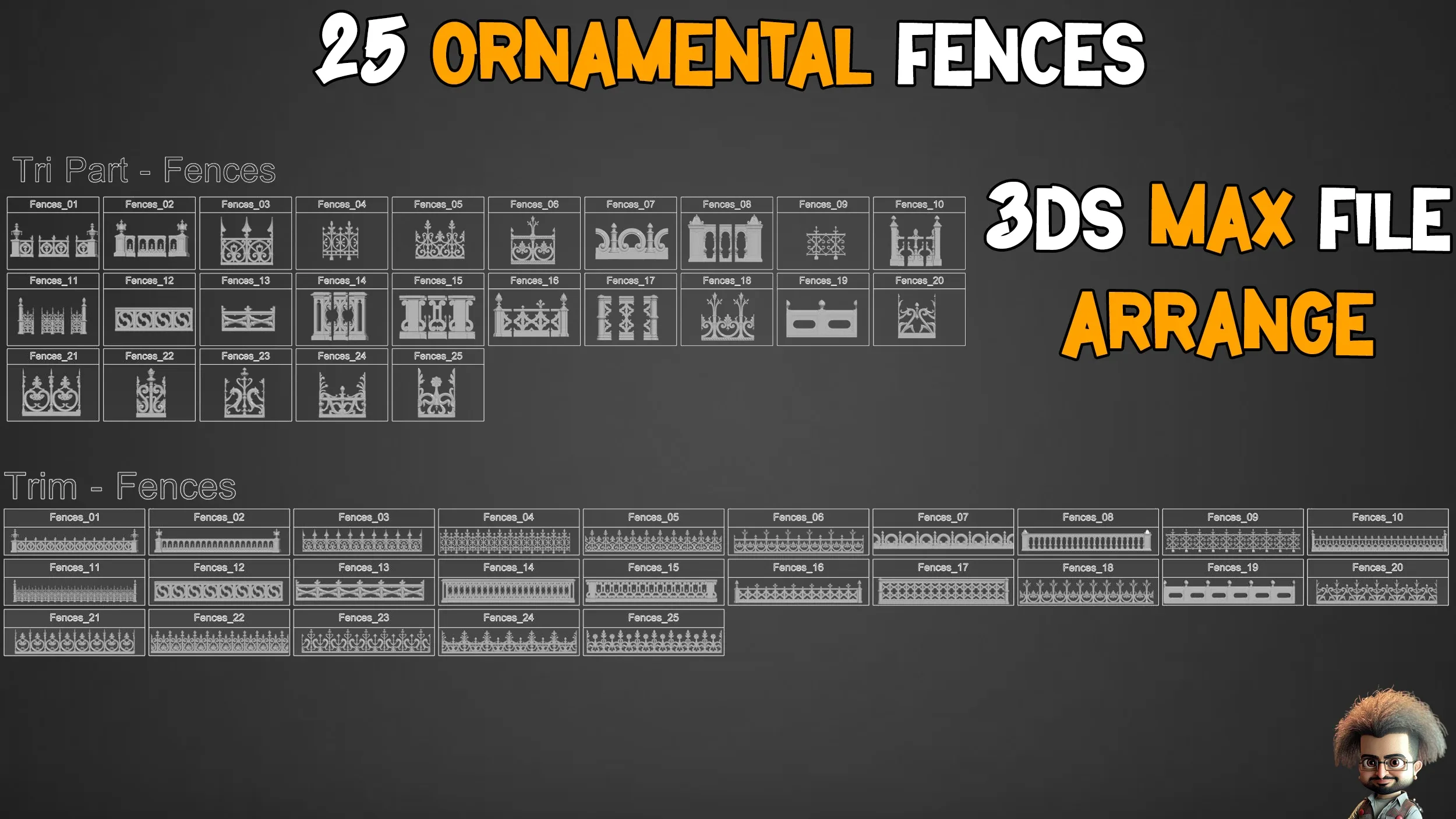 25 Ornamental Fences 3D Model + IMM Brush