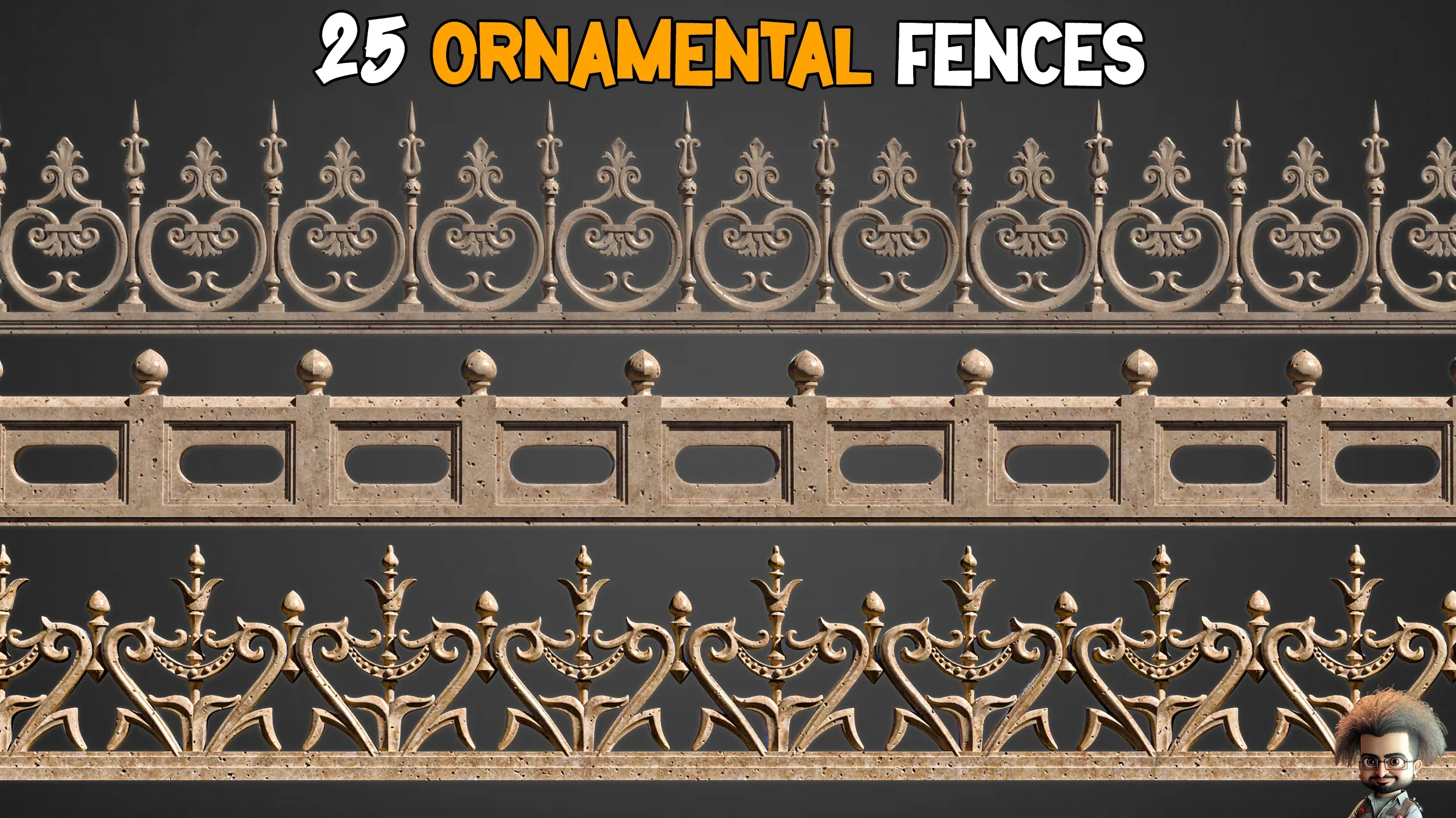 25 Ornamental Fences 3D Model + IMM Brush