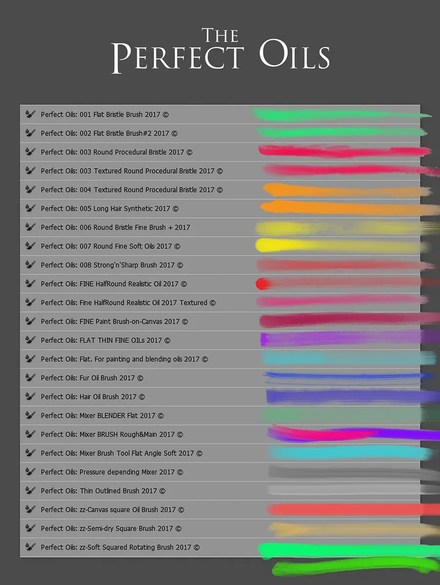 The Perfect Oils - 24 Mixer Brush Presets for Photoshop - Part 1