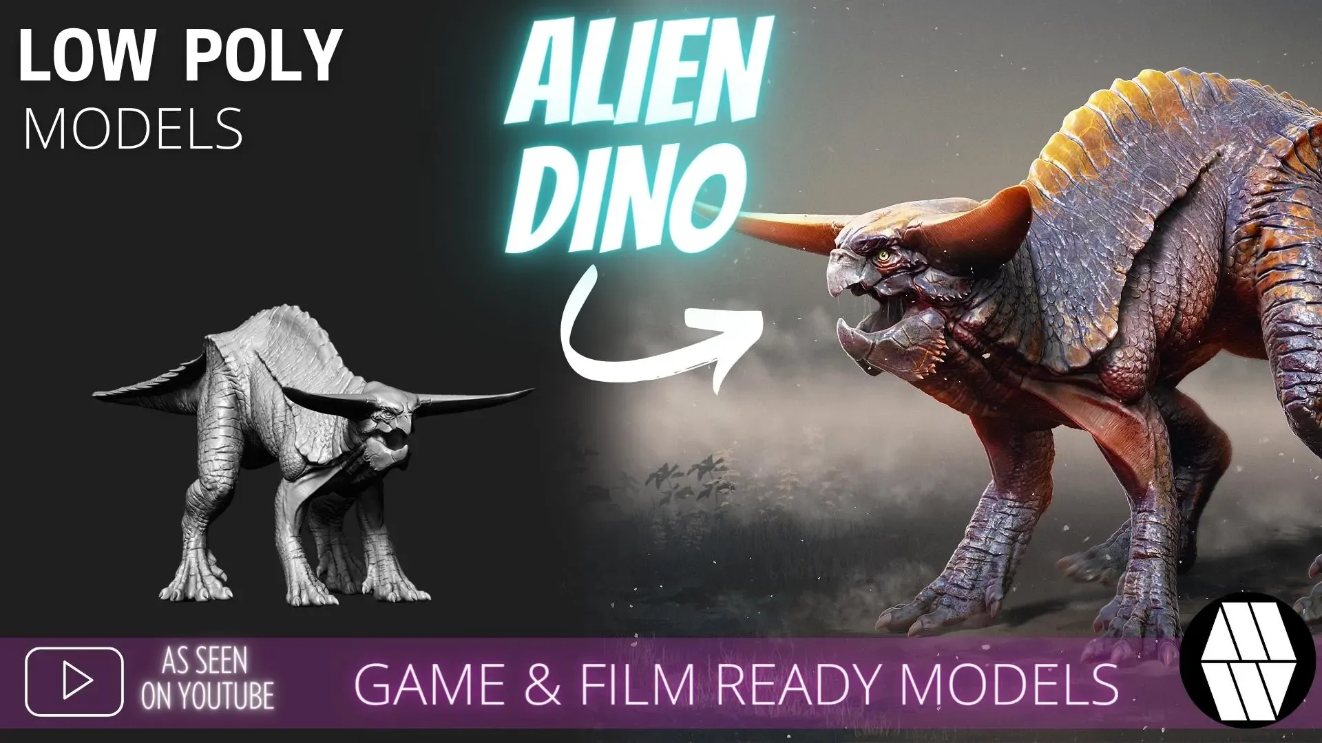 Game & Film Ready: Alien Dino Low Poly FBX Models