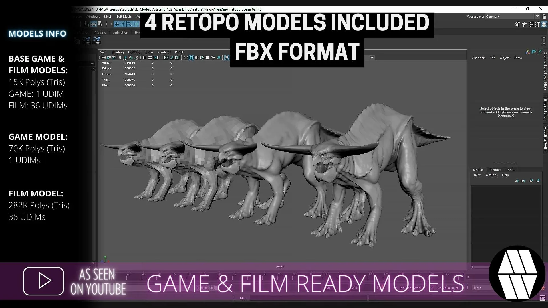 Game & Film Ready: Alien Dino Low Poly FBX Models