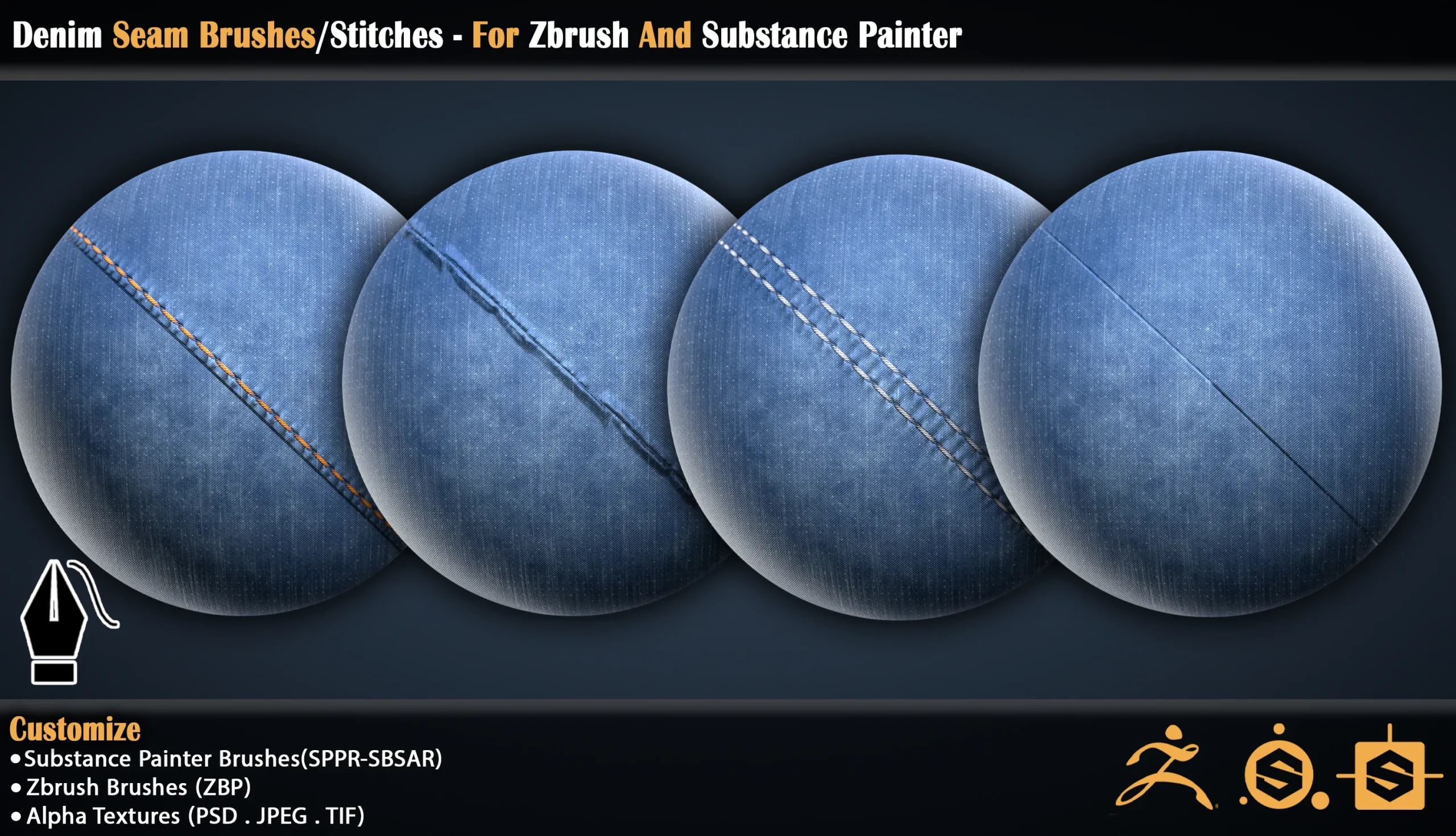 Denim Seam Brushes/Stitches - For Zbrush And Substance Painter (VOL-02)