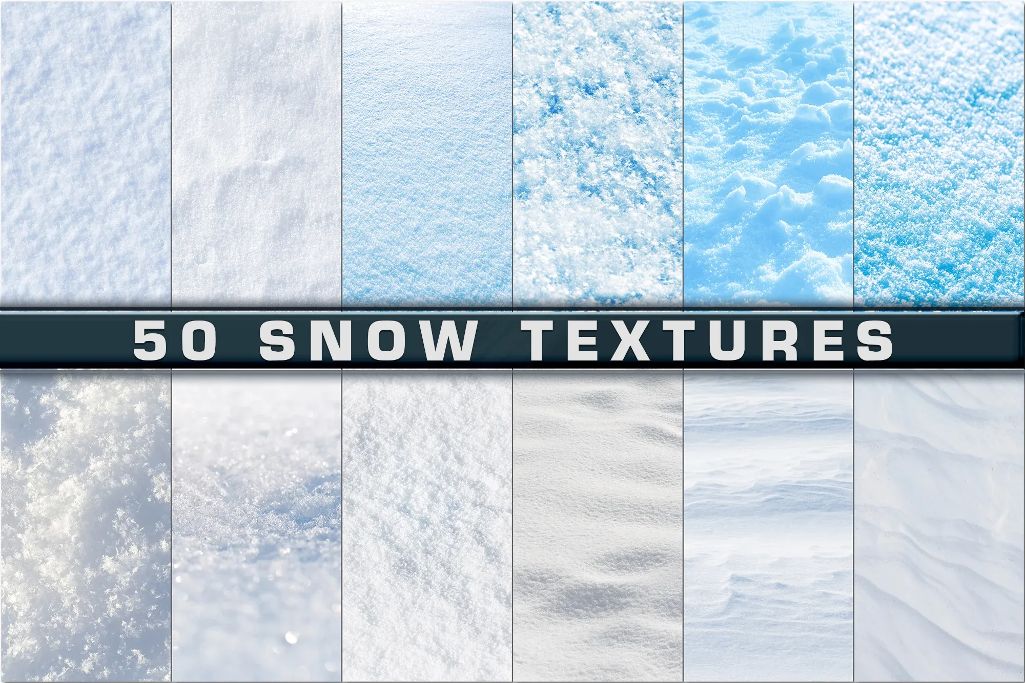 50 Snow Textures, Realistic snow, Winter texture, Natural frozen backgrounds, Fluffy white snow, Winter frost, Frozen surface, Blue light