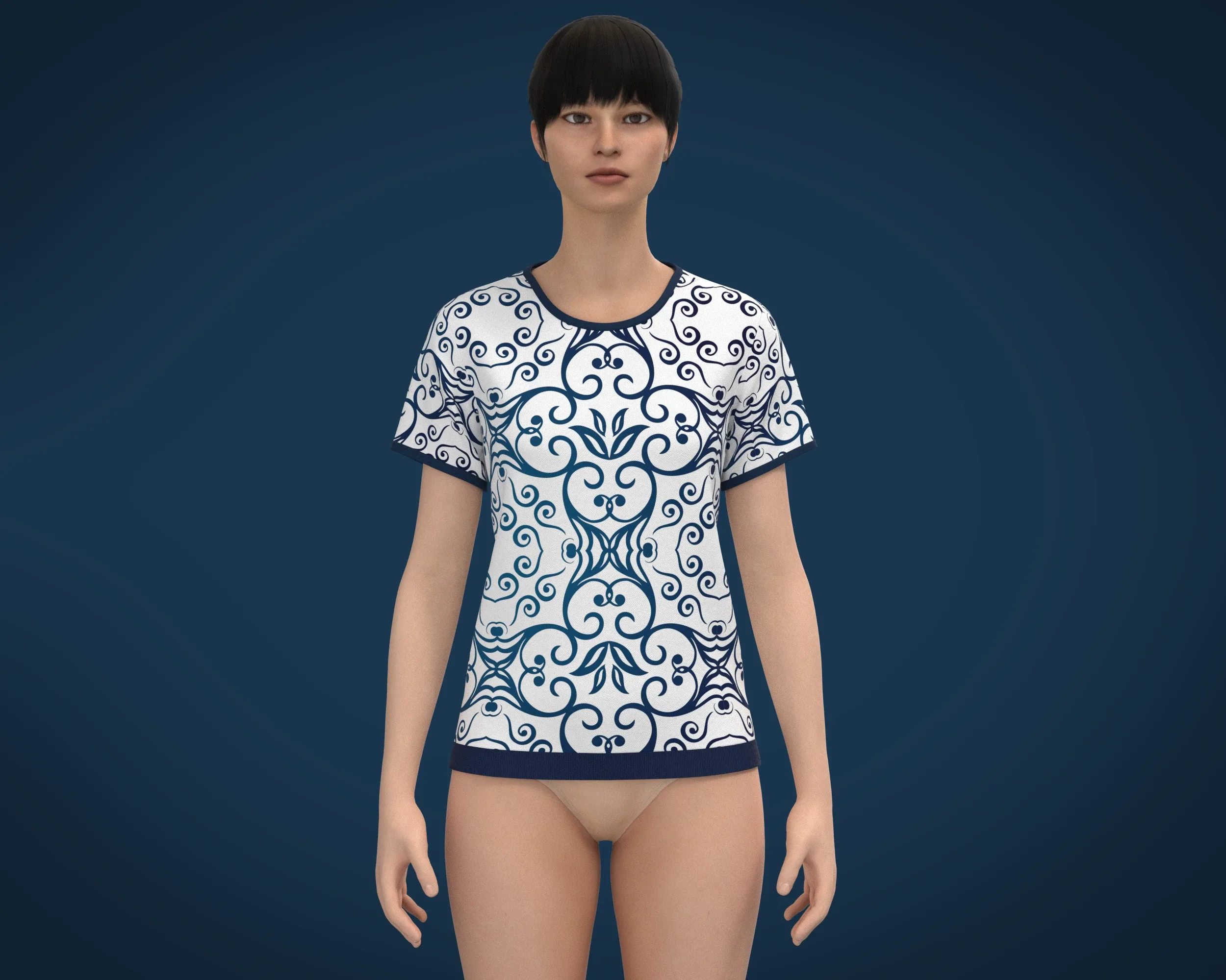 Ladies Blue print Tops | Marvelous / Clo3d / obj / fbx