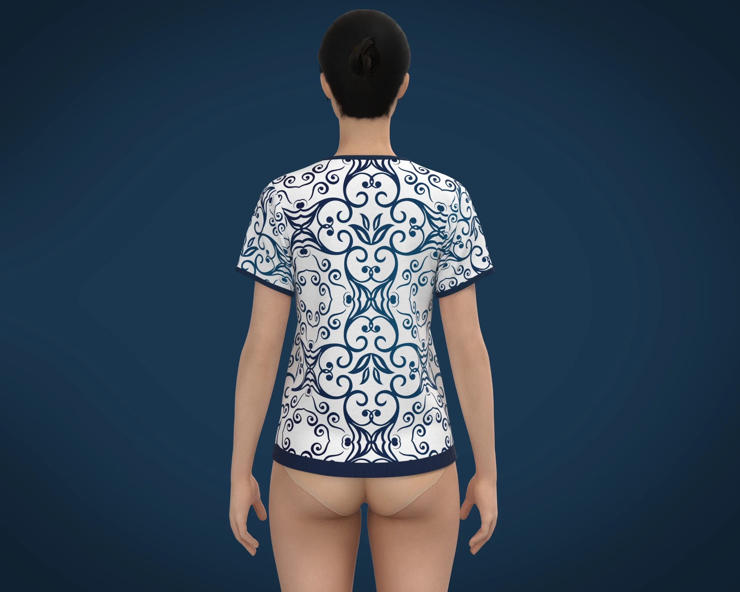 Ladies Blue print Tops | Marvelous / Clo3d / obj / fbx