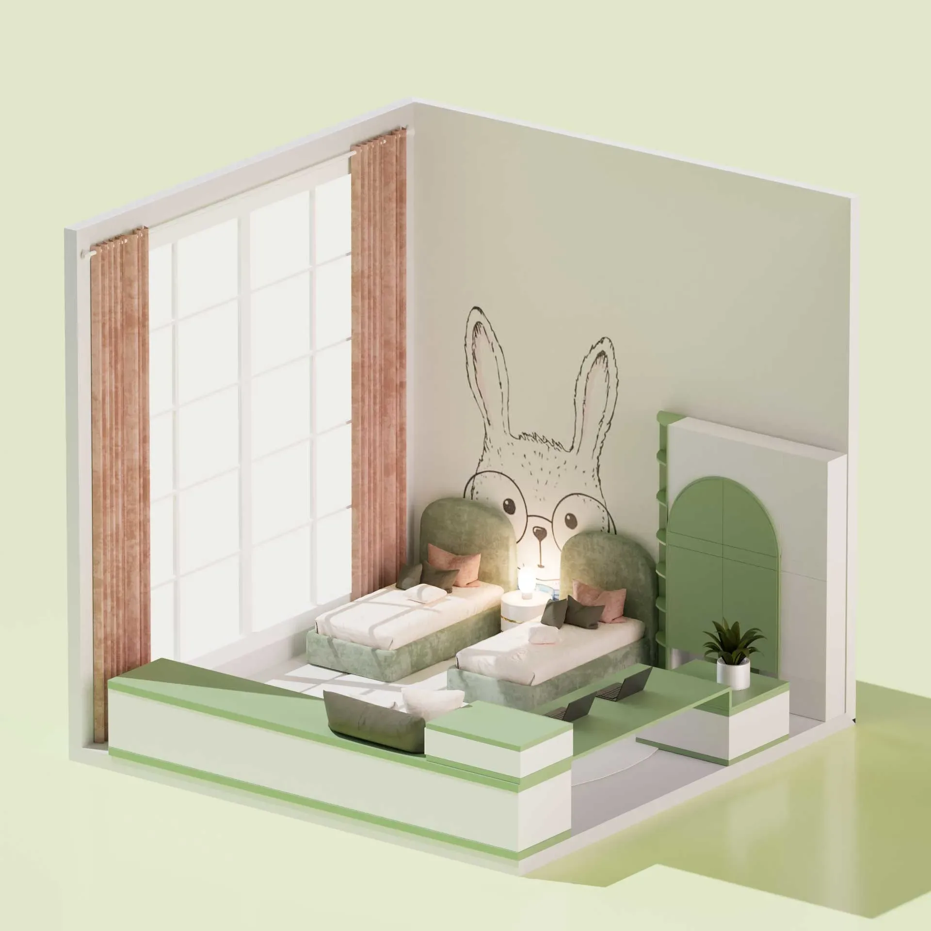 Lowpoly Interior Room 3D Model Pack - Kitchen, Bedroom, Bathroom, Living Room