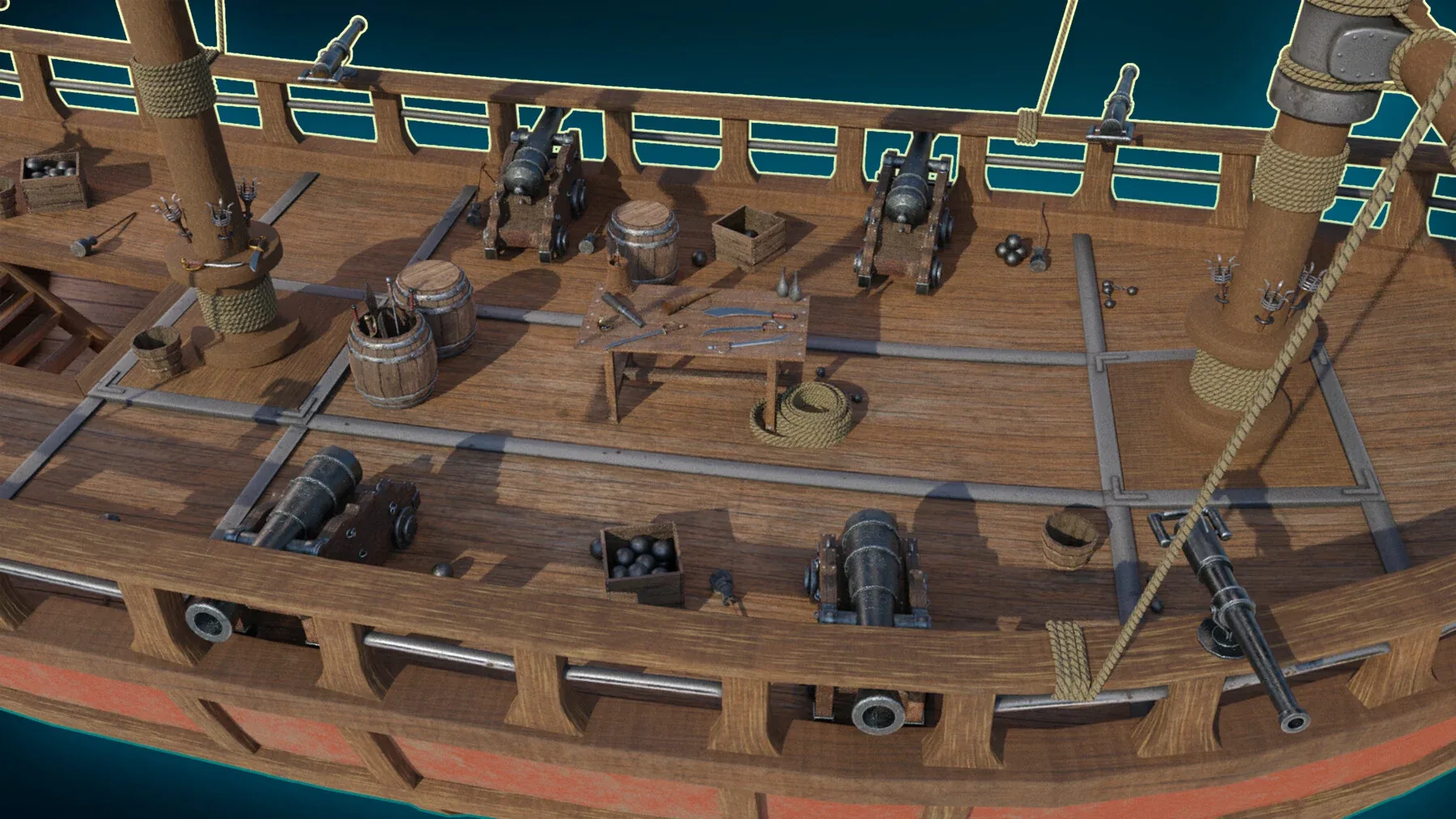 Pirate Ship with Interior, Props, Guns, and Textures - Vol 1