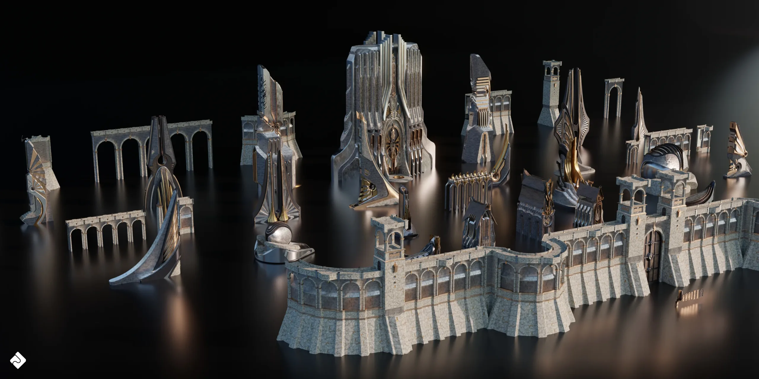 Neo Asgard - Nordic Fantasy Style Buildings And Environment Assets Blender 3D Kitbash Pack