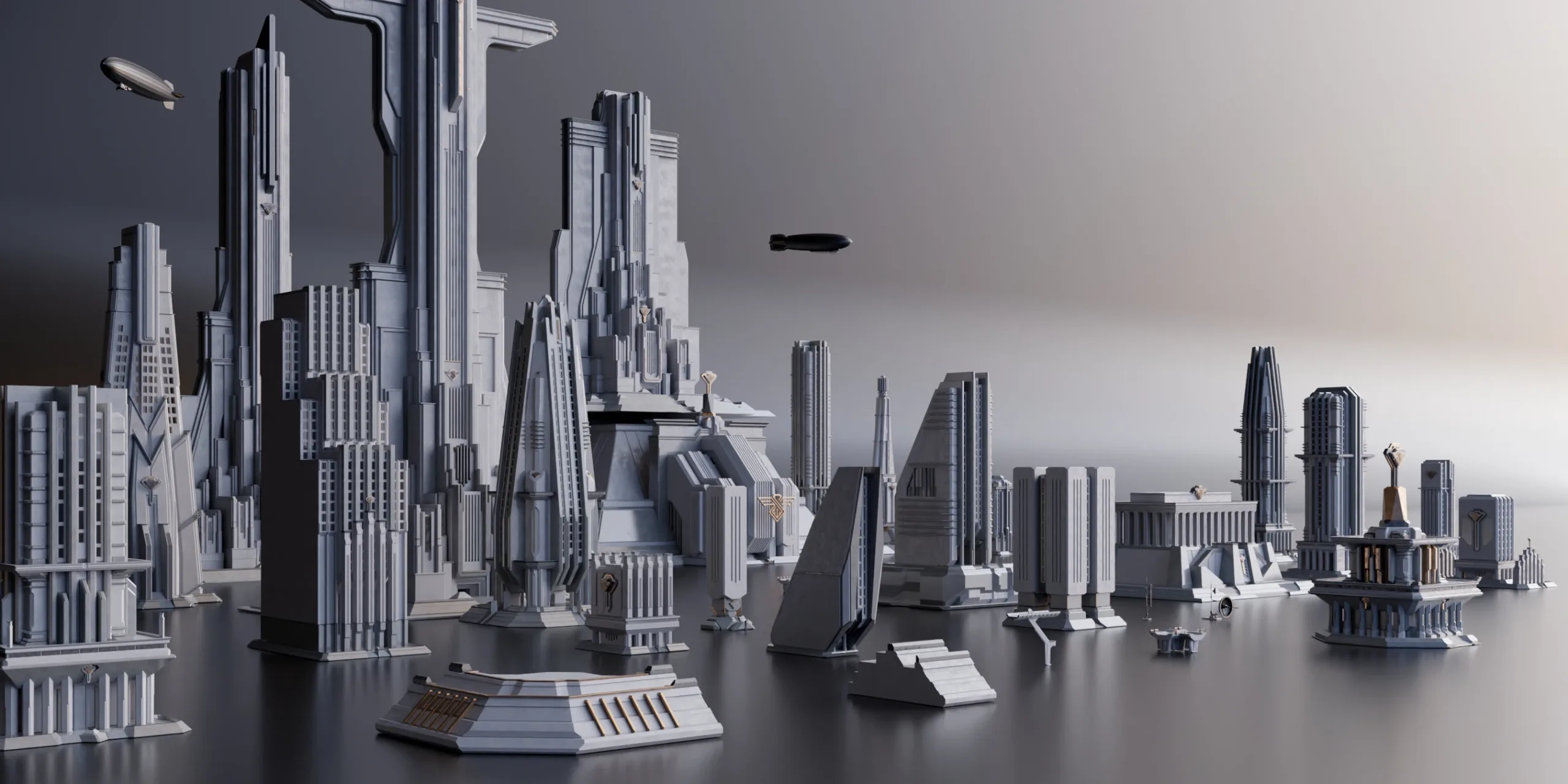 Central City - Detailed Imperial Brutalist Buildings And Environment Assets Blender 3D Kitbash Pack