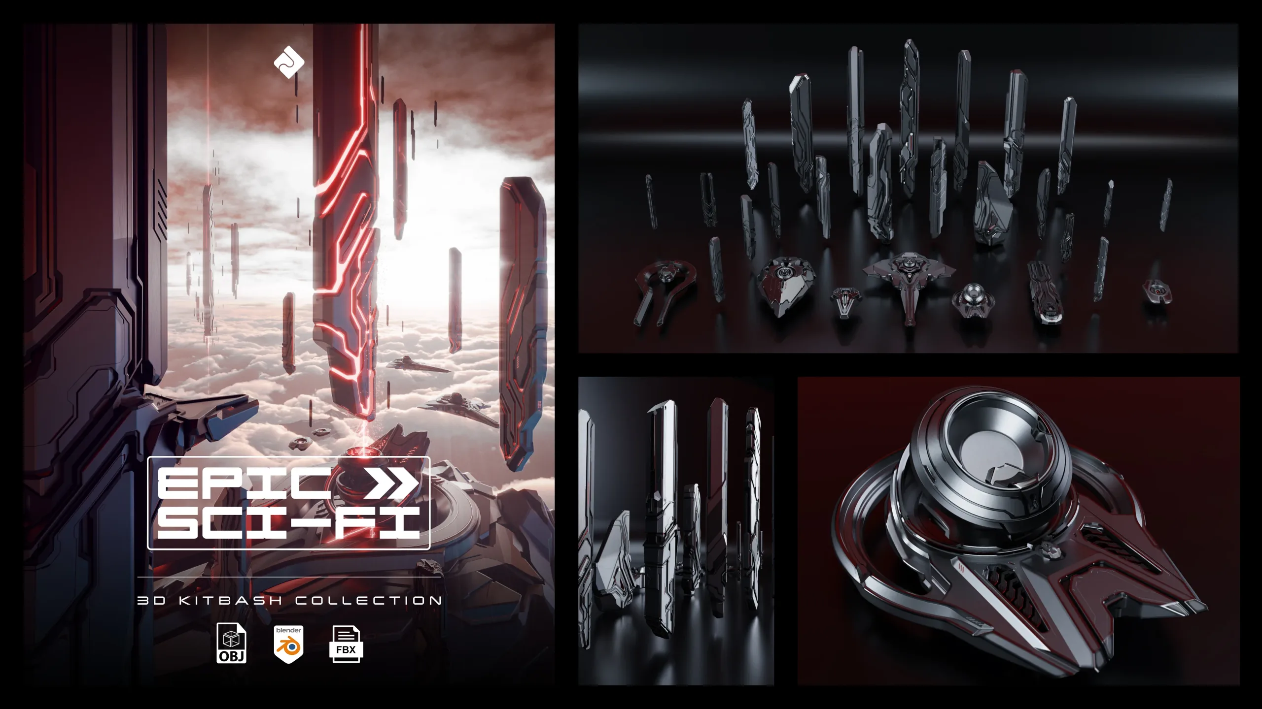 Epic Sci-Fi - Hard Surface Sci Fi Buildings And Environment Assets Blender 3D Kitbash Pack