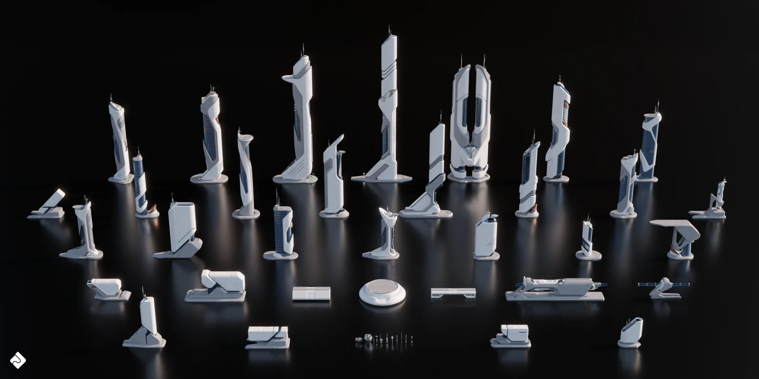 Future City - Futuristic Buildings & Environment Assets Blender 3D Kitbash Pack