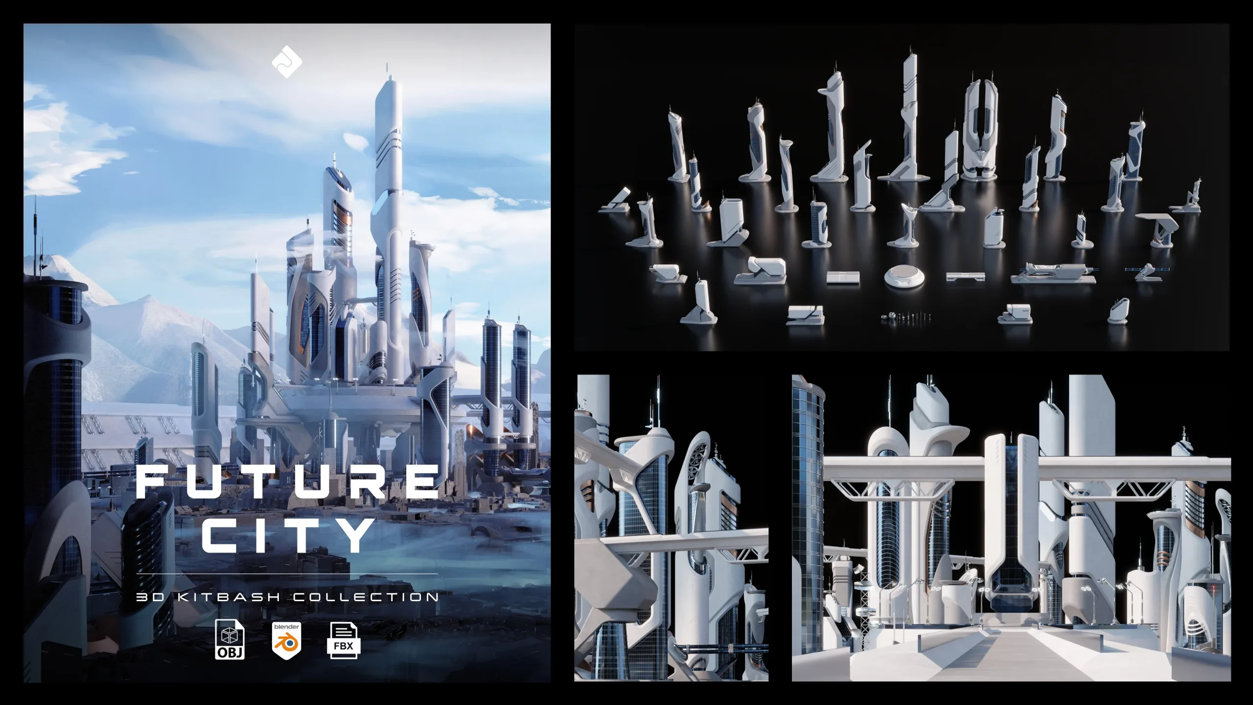 Future City - Futuristic Buildings & Environment Assets Blender 3D Kitbash Pack