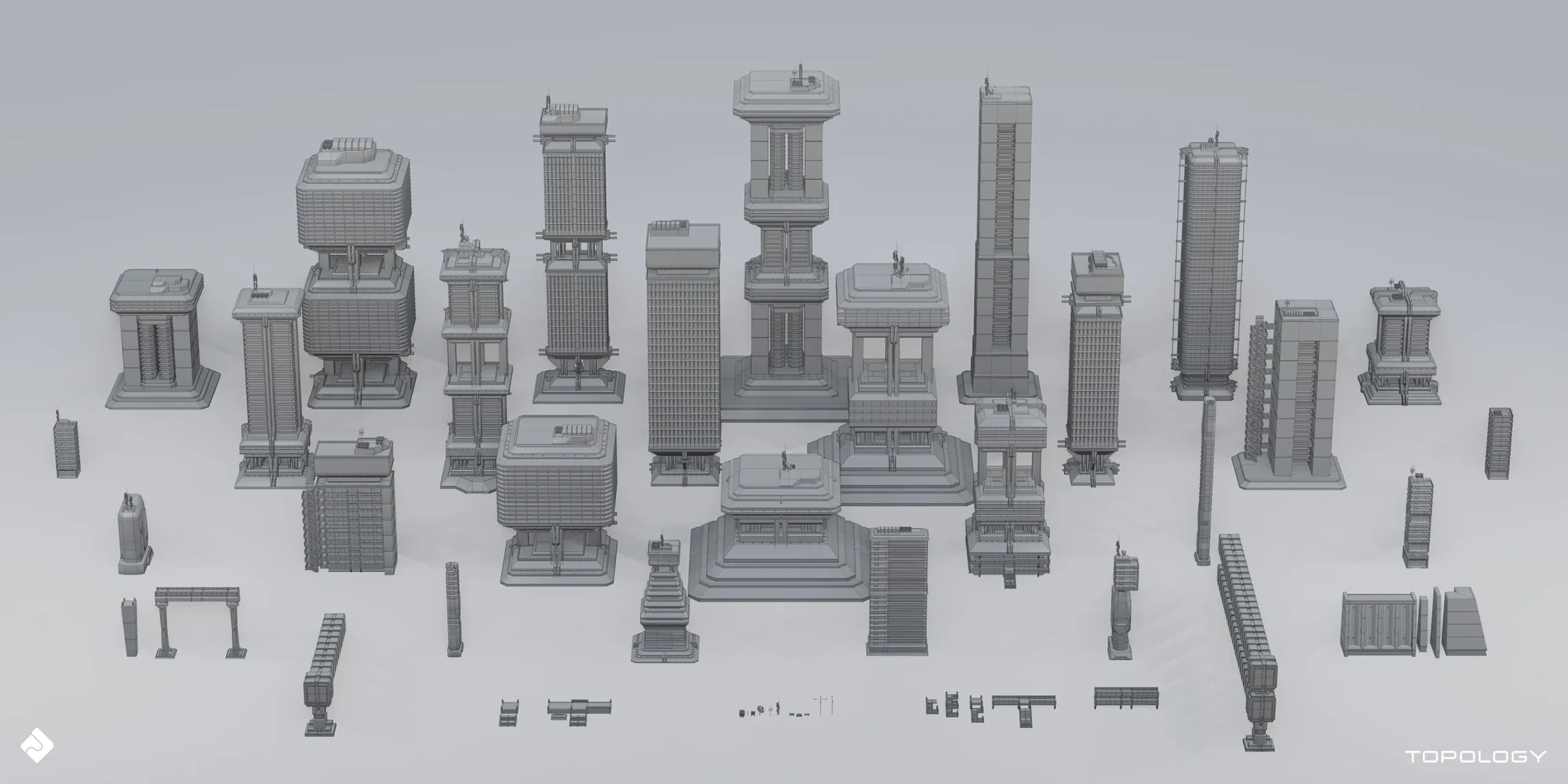 Brutalist Dystopia - Concrete Buildings & Modular Environment Assets Blender 3D Kitbash Pack