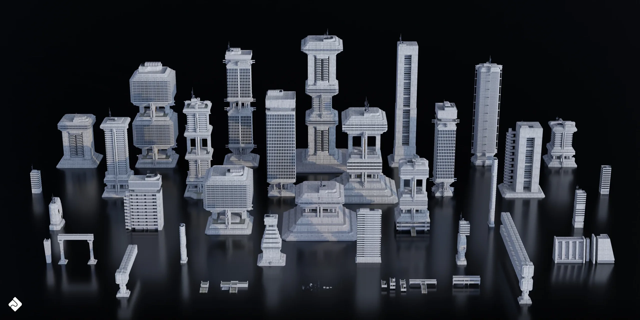 Brutalist Dystopia - Concrete Buildings & Modular Environment Assets Blender 3D Kitbash Pack