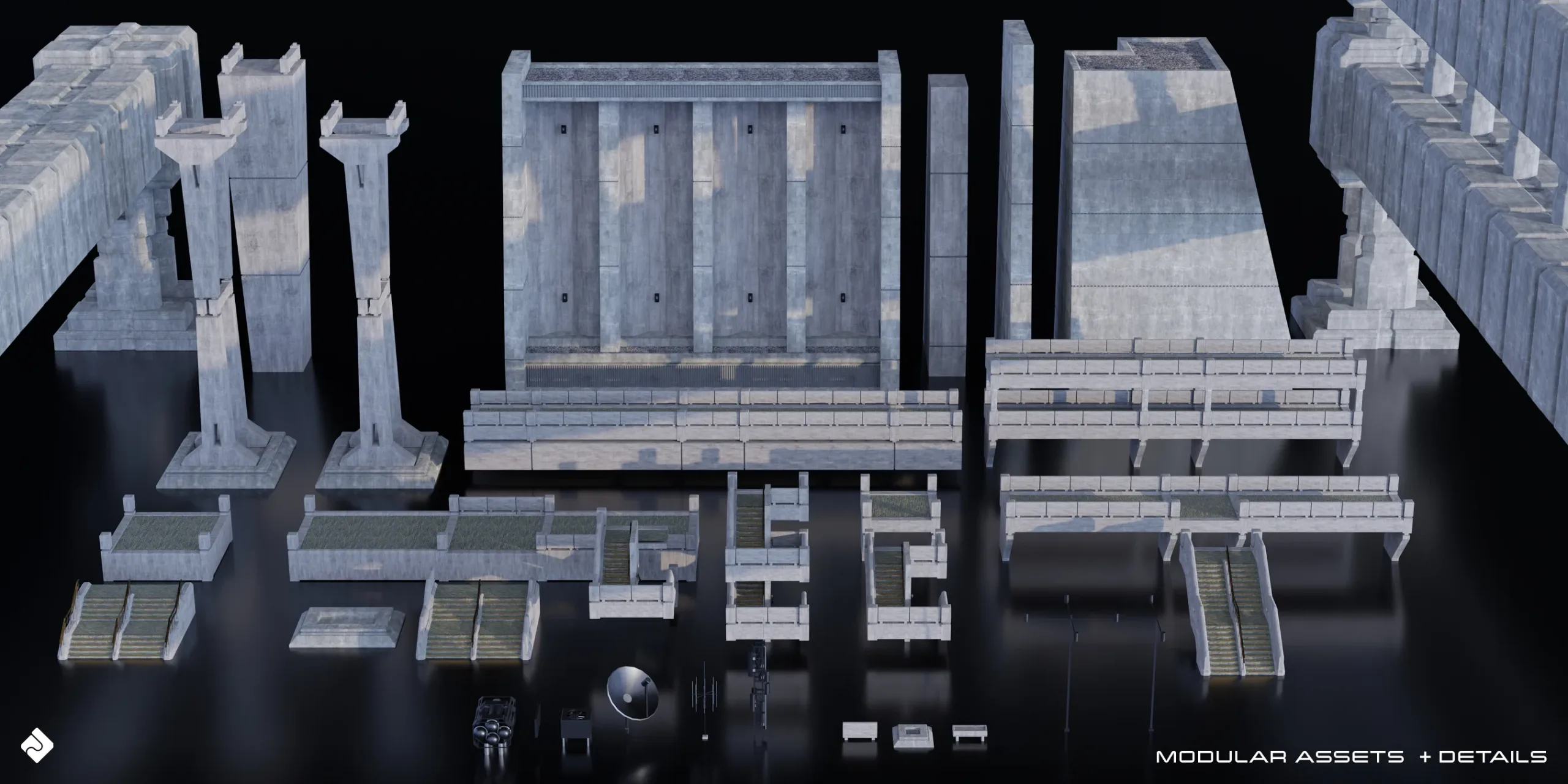 Brutalist Dystopia - Concrete Buildings & Modular Environment Assets Blender 3D Kitbash Pack