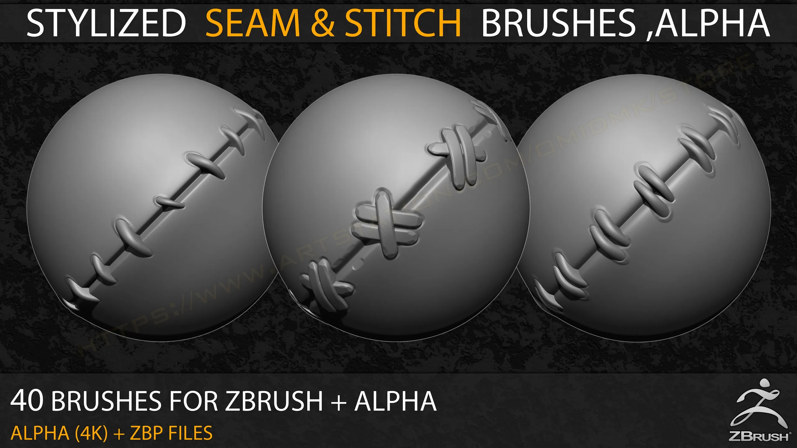 40 Stylized Seam & Stitch Brushes & Alpha (Tileable 4k-16bit)