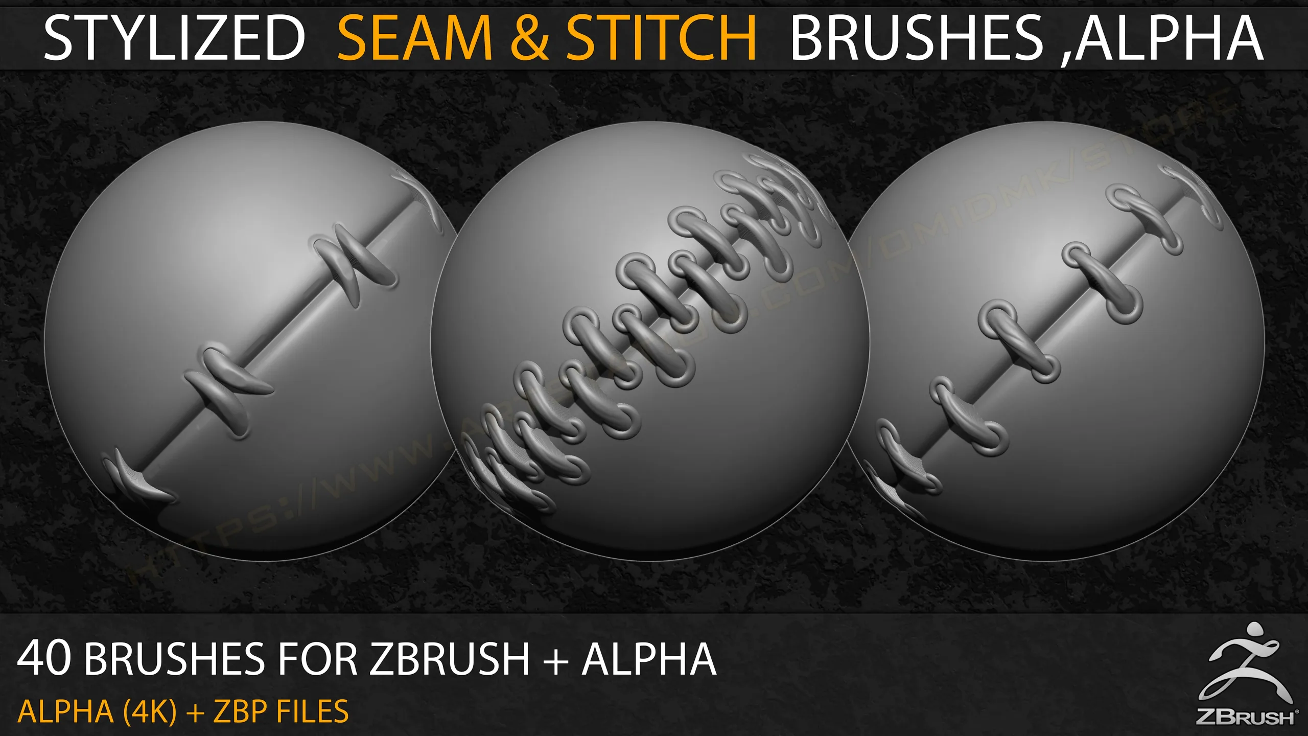 40 Stylized Seam & Stitch Brushes & Alpha (Tileable 4k-16bit) _Vol.01