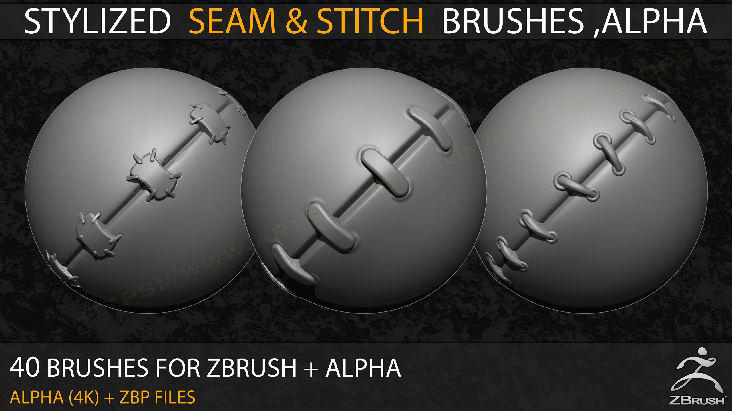 40 Stylized Seam & Stitch Brushes & Alpha (Tileable 4k-16bit)