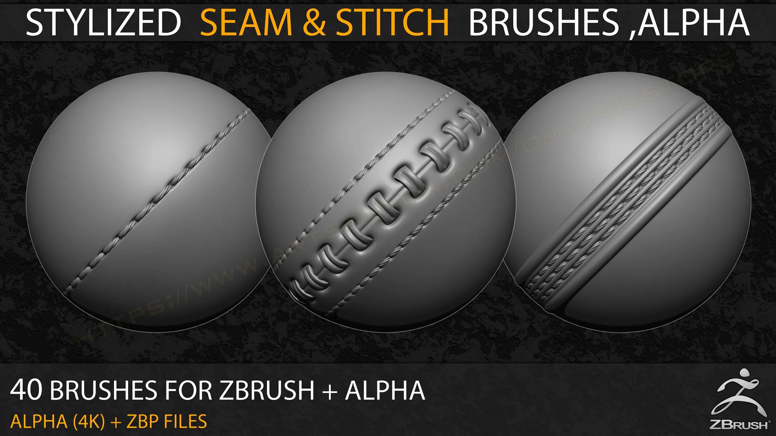 40 Stylized Seam & Stitch Brushes & Alpha (Tileable 4k-16bit) _Vol.01