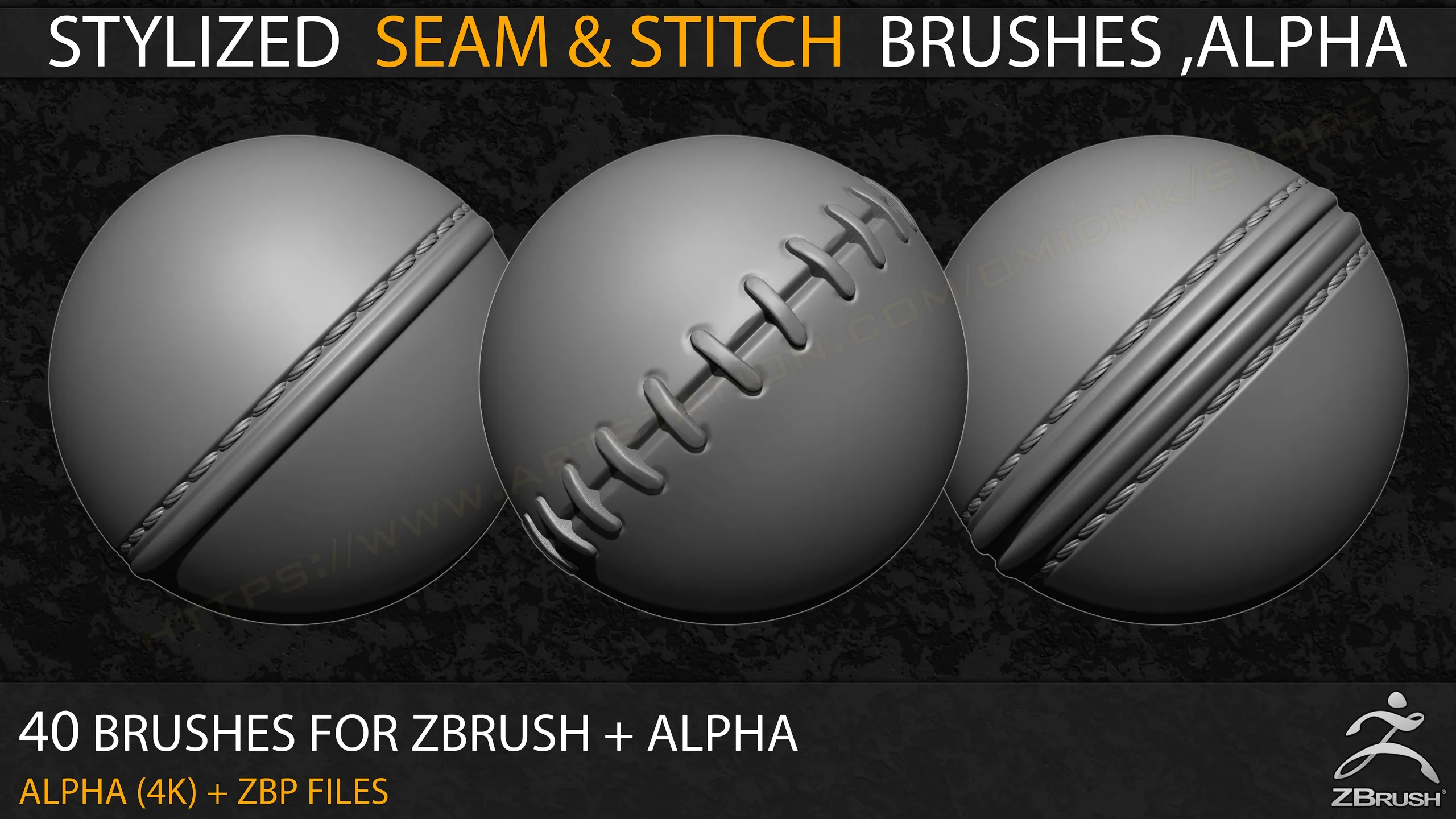 40 Stylized Seam & Stitch Brushes & Alpha (Tileable 4k-16bit) _Vol.01