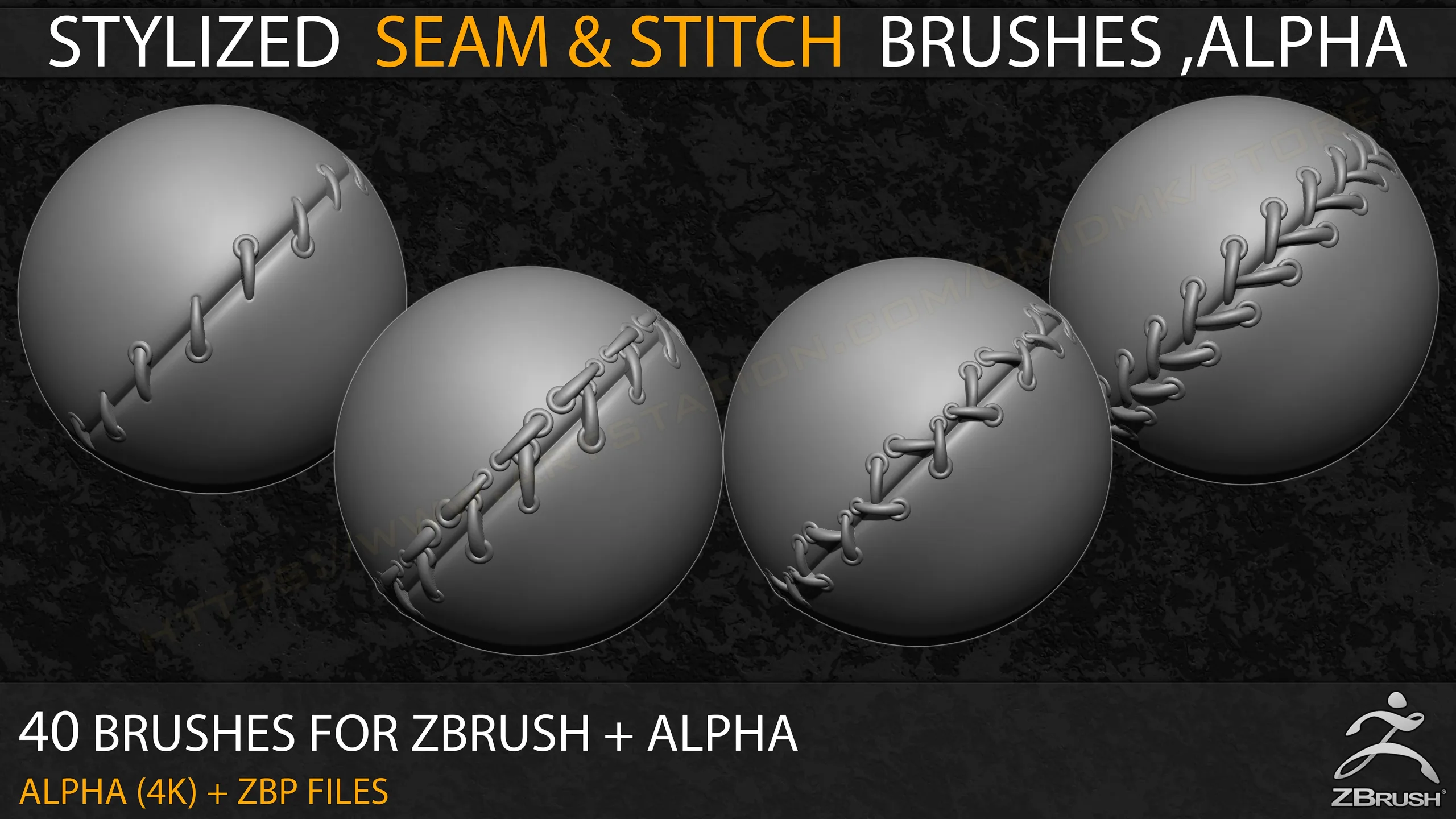 40 Stylized Seam & Stitch Brushes & Alpha (Tileable 4k-16bit)