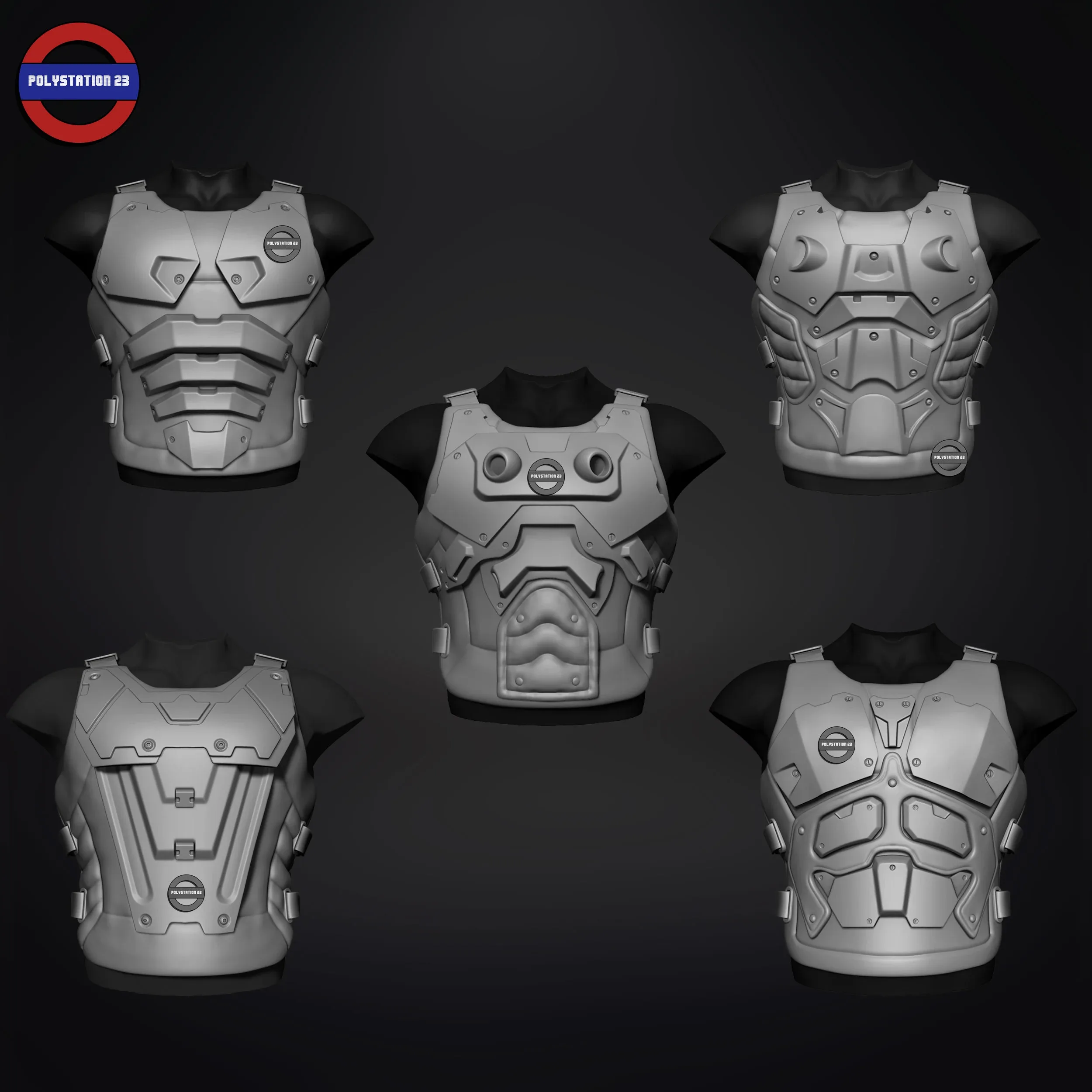 Sci fi Armour torso Kitbash v2 pack of 5 zbrush highpoly