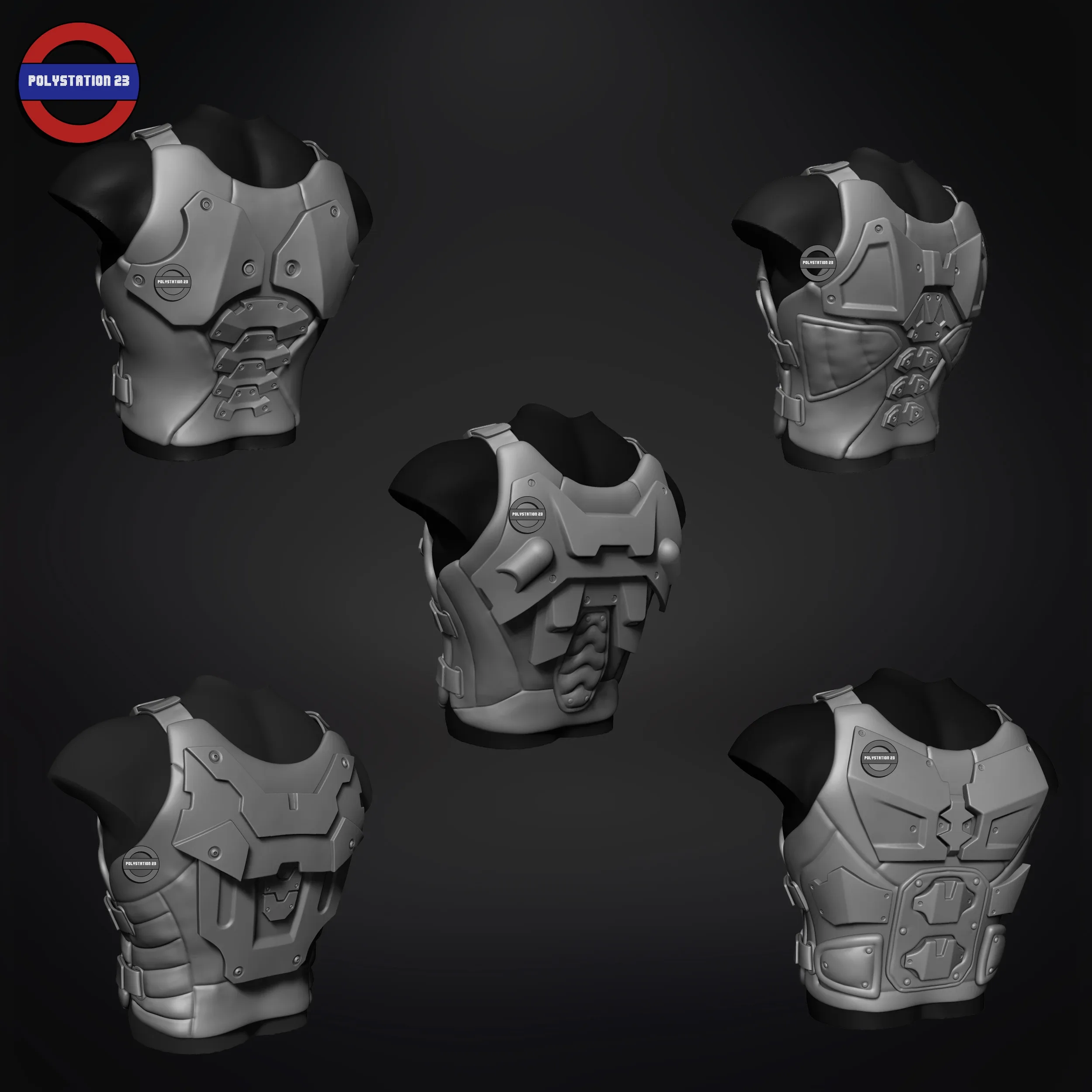 Sci fi Armour torso Kitbash v2 pack of 5 zbrush highpoly