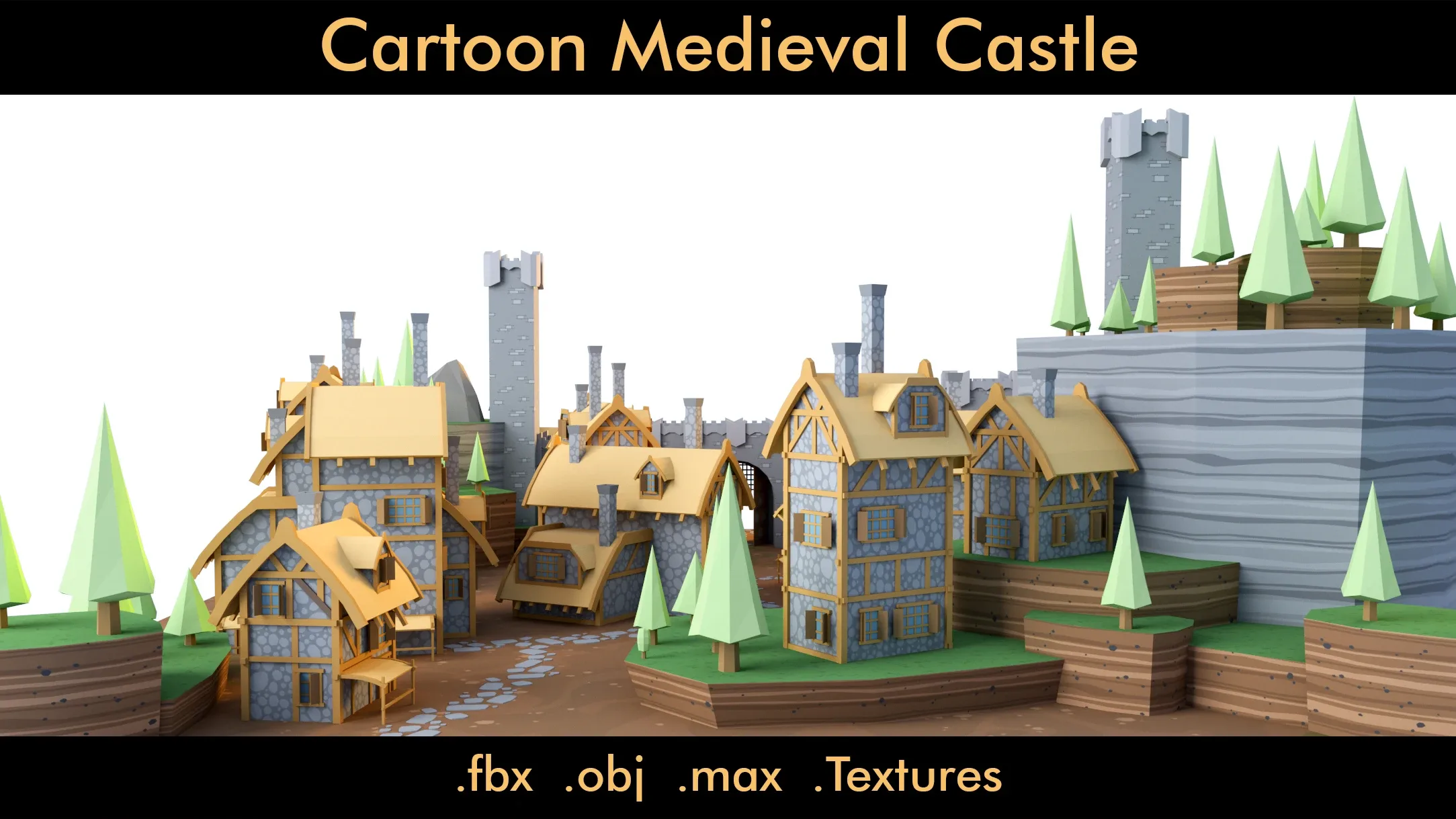 Cartoon Medieval Castle- 3d Model