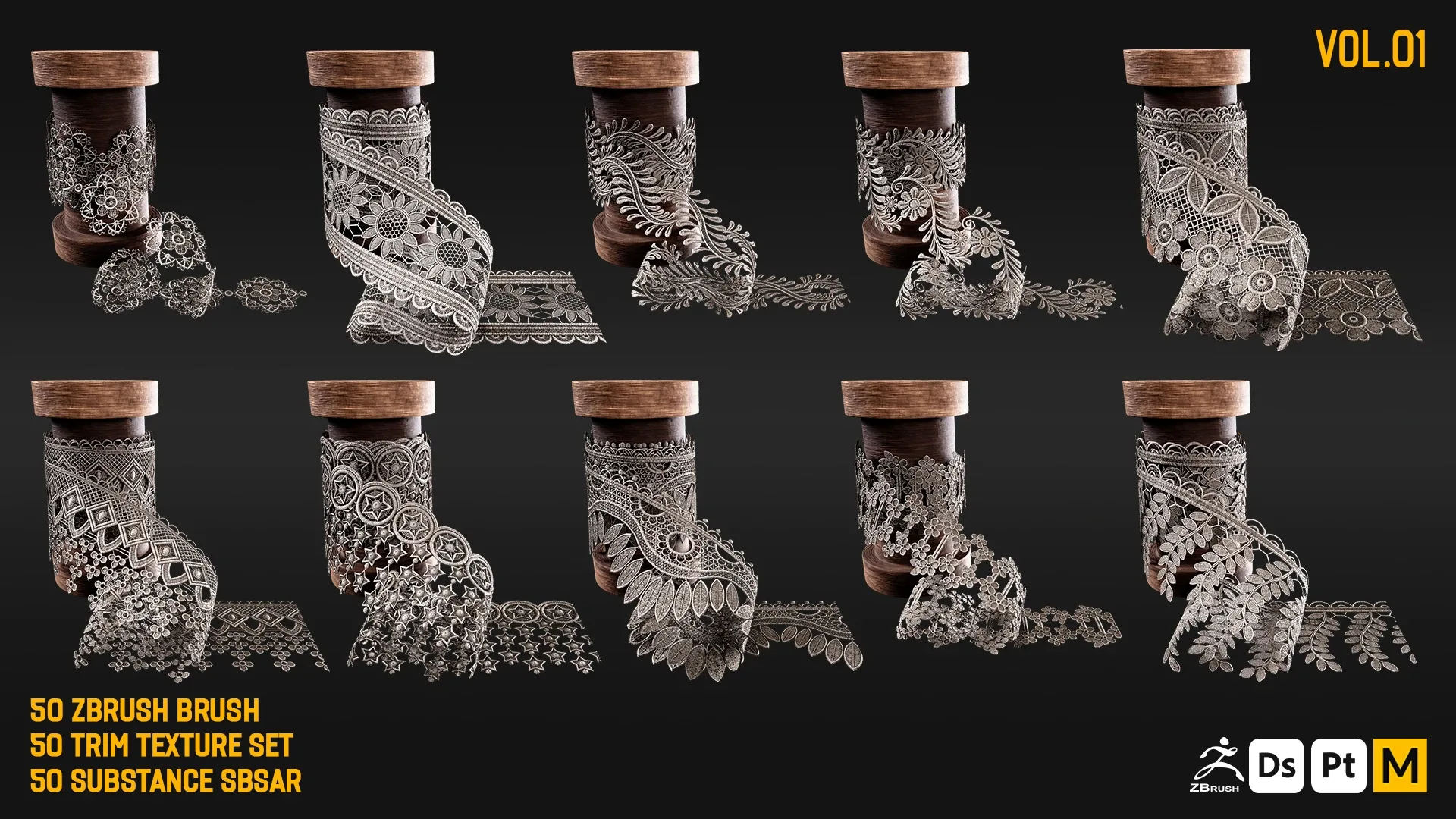 50 Lace Fabric Trim Texture +SBSAR