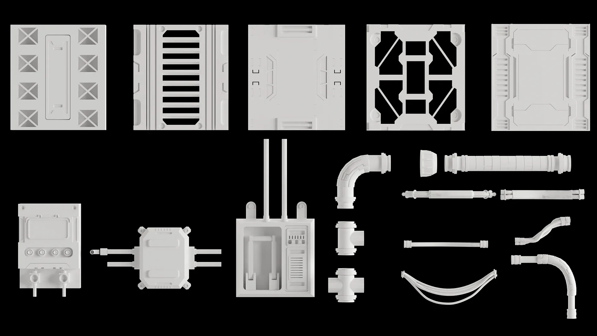 Sci-fi Interior Corridor Kitbash 100 High Detail Models